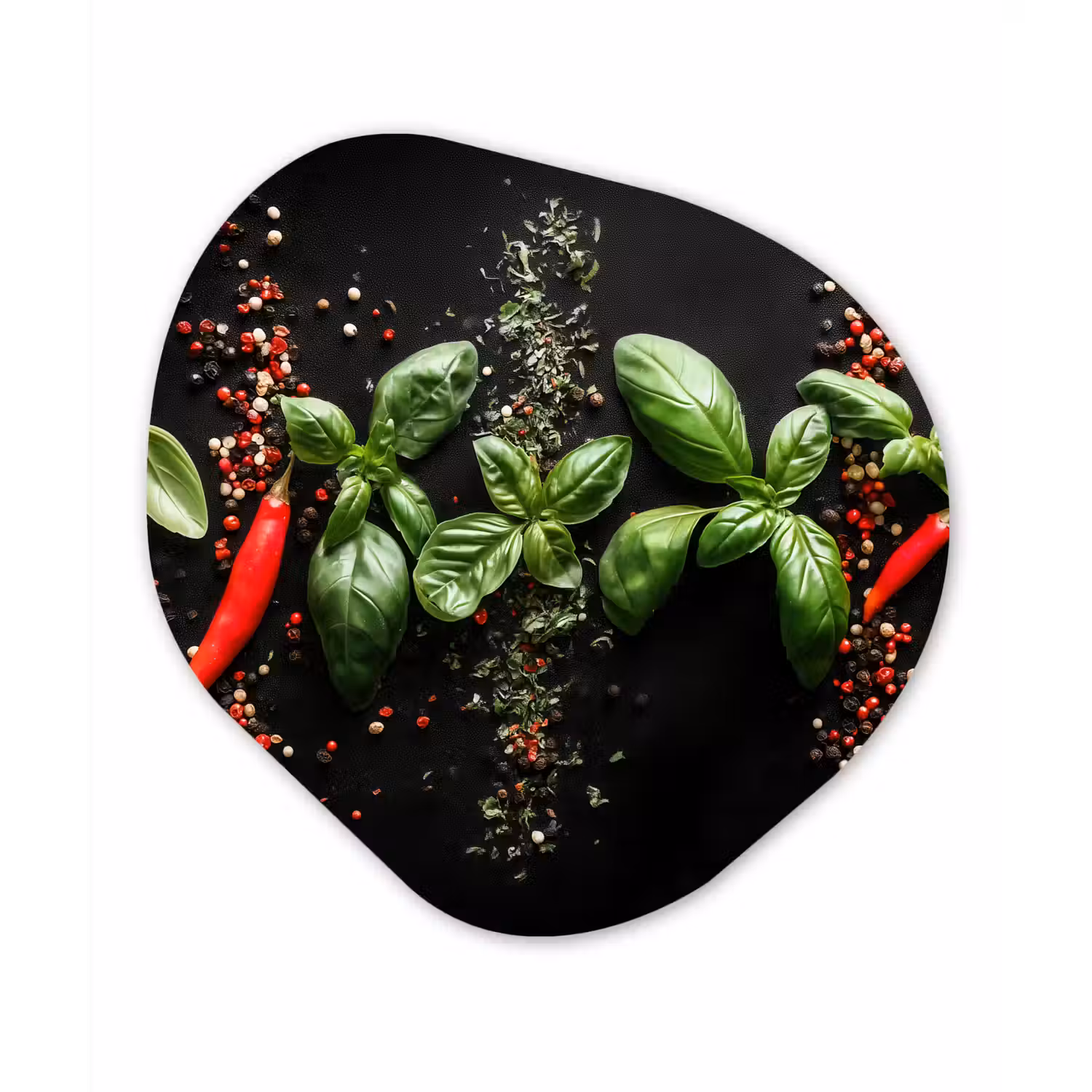 Chilipepers - Basilicum - Blaadjes - Rood Wandcirkel Organisch Forex 3mm klein -3d