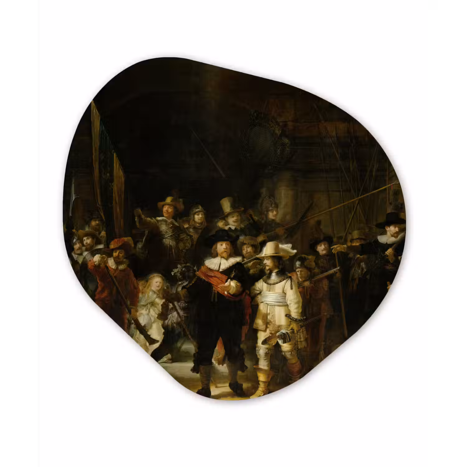 De Nachtwacht - Kunst - Oude meesters - Rembrandt Wandcirkel Organisch Forex 3mm klein -3d