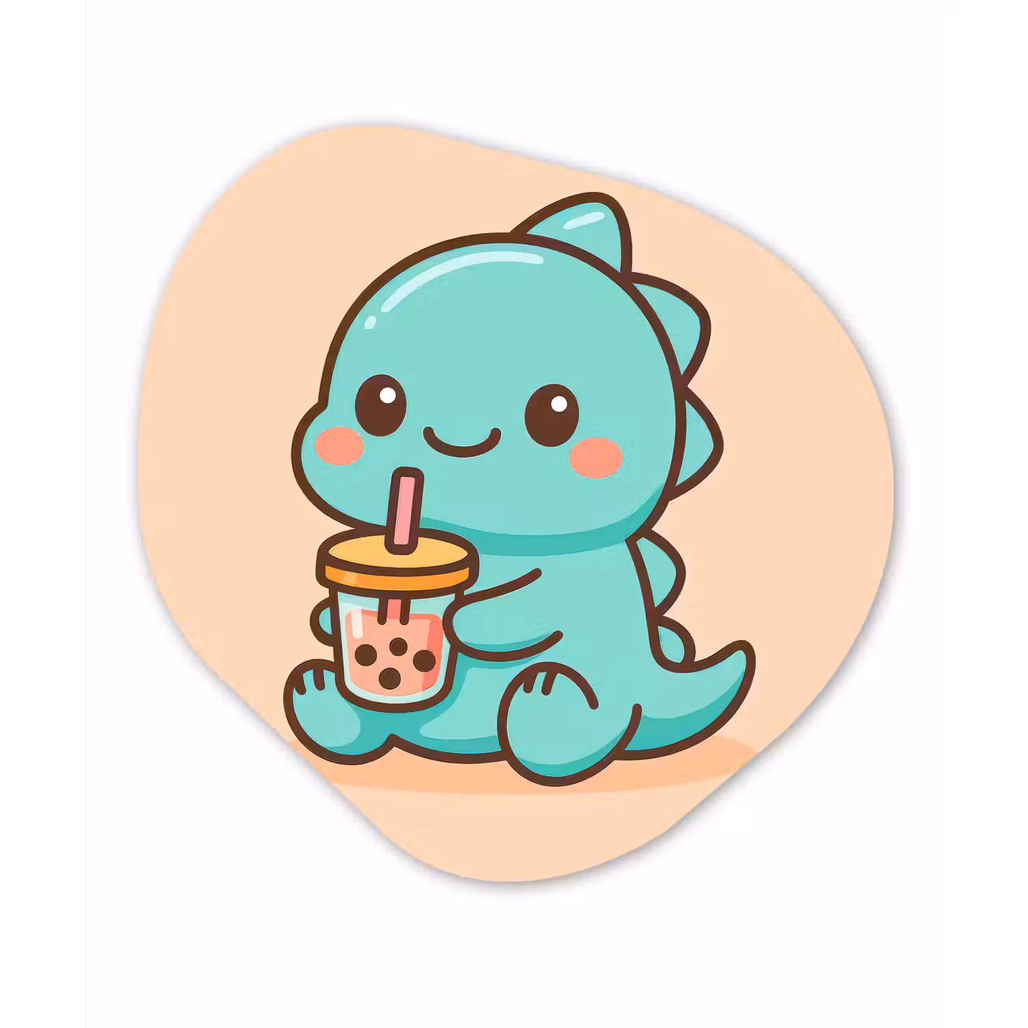Dino - Boba - kawaii - Oranje Wandcirkel Organisch Forex 3mm klein -3d