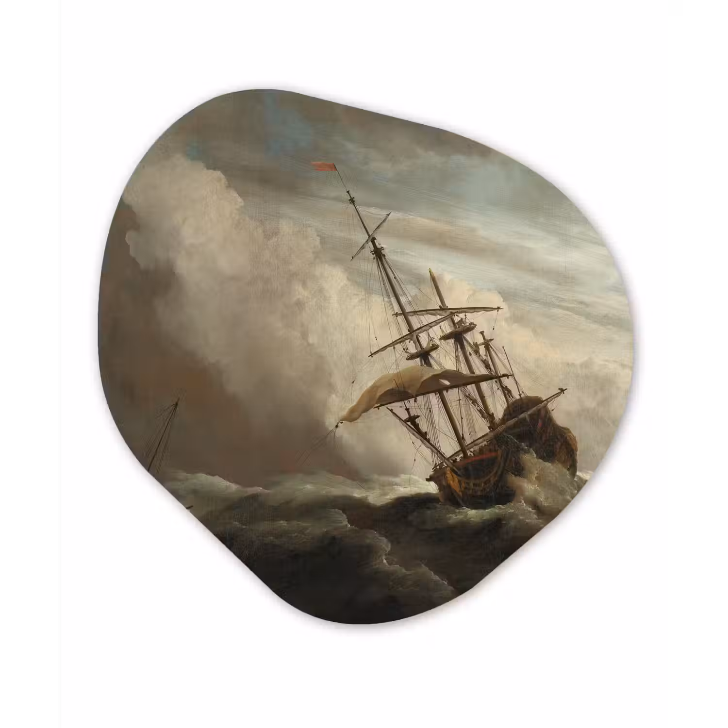 Een schip in volle zee bij vliegende storm - Schilderij van Willem van de Velde Wandcirkel Organisch Forex 3mm klein -3d