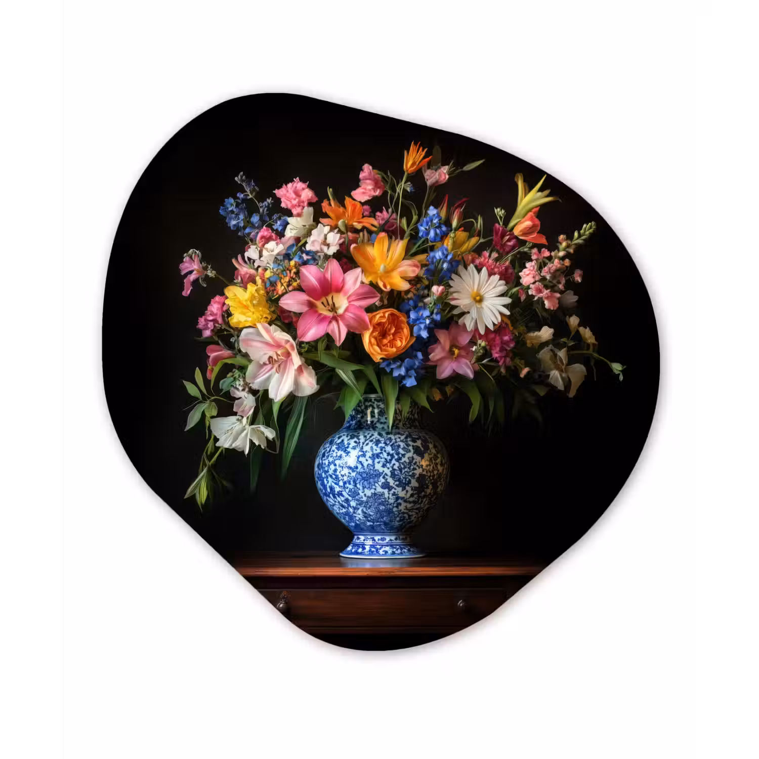 Kleur - Vaas - Bloemen - Boeket Wandcirkel Organisch Forex 3mm klein -3d