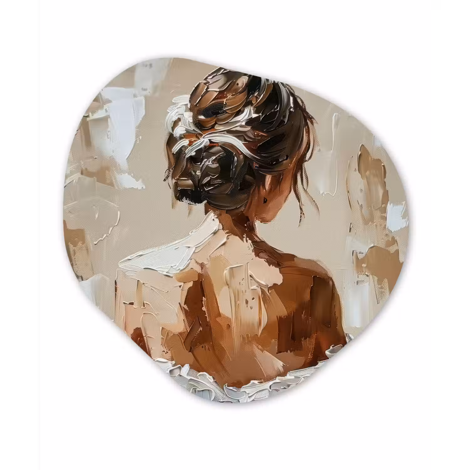 Vrouw - Verf - Abstract - Beige - Modern Wandcirkel Organisch Forex 3mm klein -3d