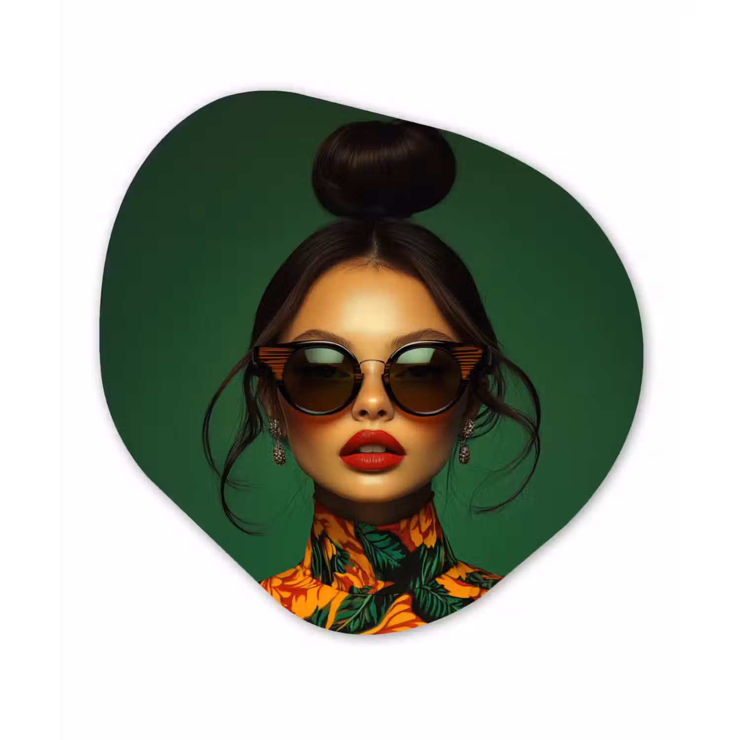 Vrouw - Groen - Modern - Bril - Abstract Wandcirkel Organisch Forex 3mm klein -3d