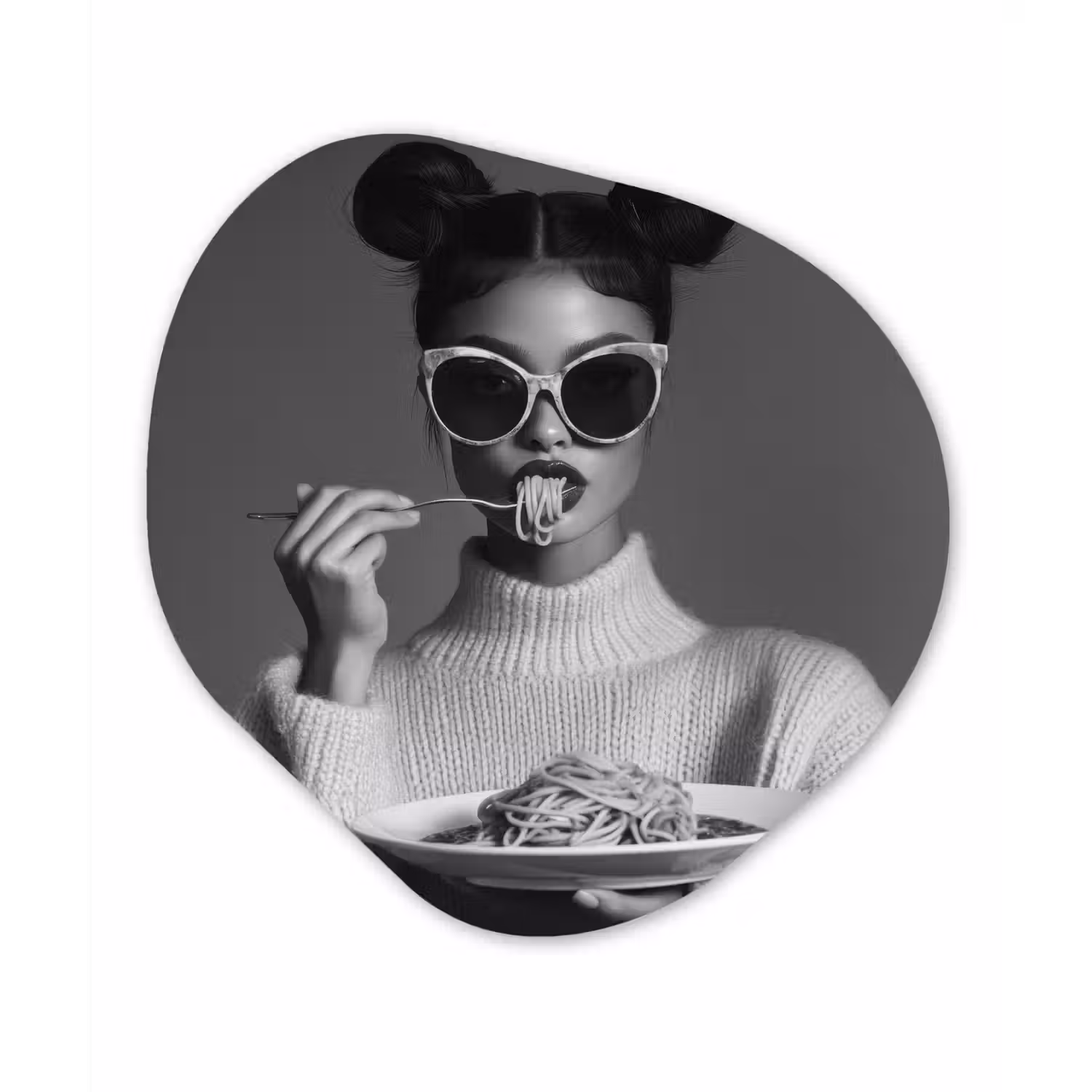 Vrouw - Pasta - Zonnebril Wandcirkel Organisch Forex 3mm klein -3d