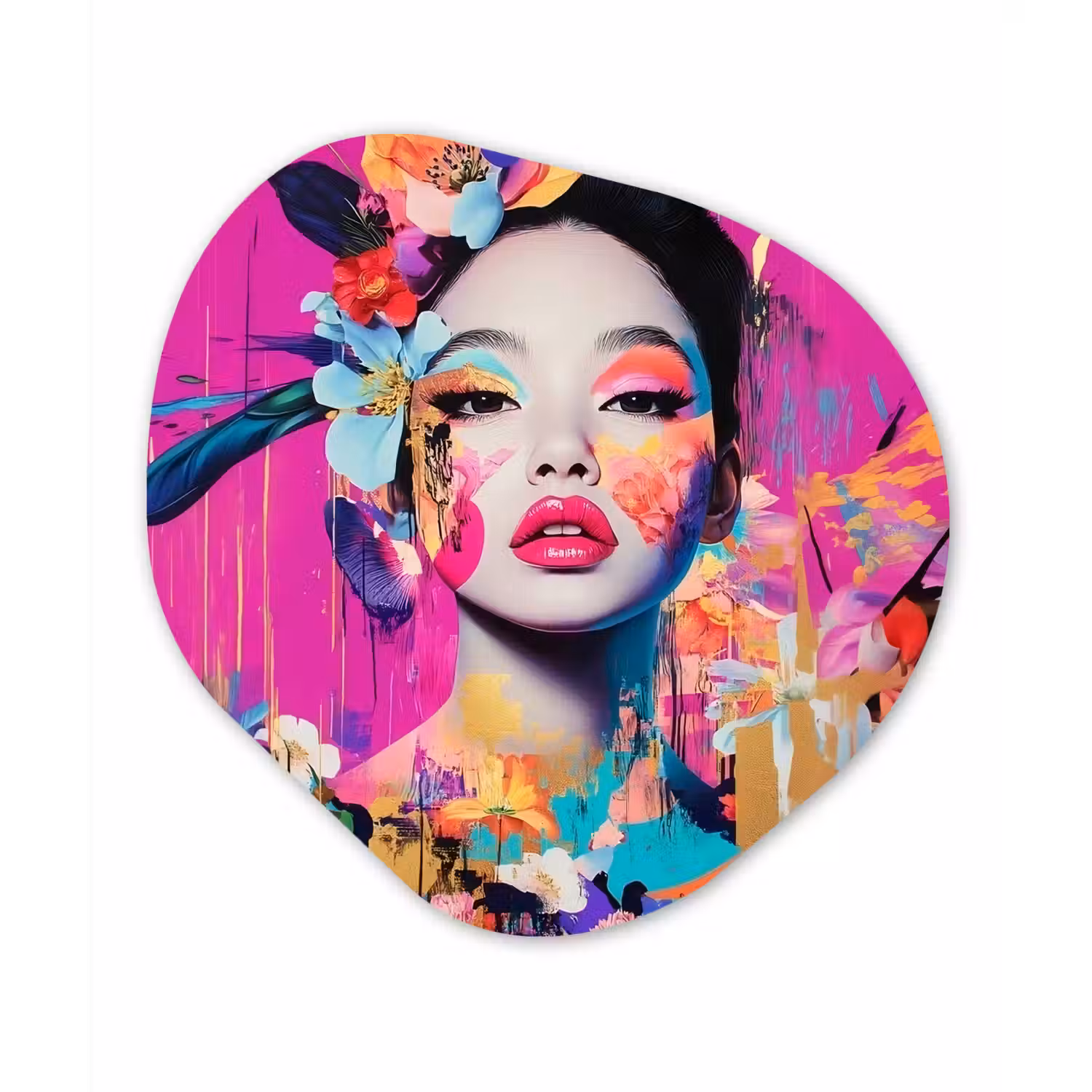 Vrouw - Portret - Abstract - Paars Wandcirkel Organisch Forex 3mm klein -3d
