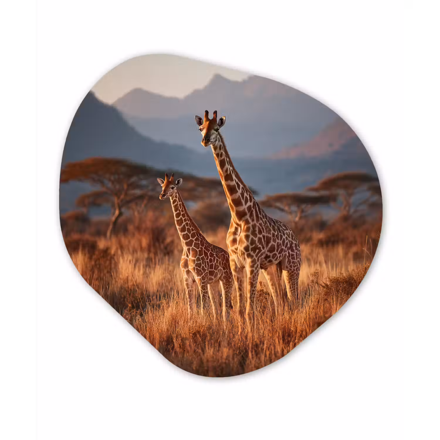 Giraffen - Hoog gras - Acaciabomen Wandcirkel Organisch Forex 3mm klein -3d
