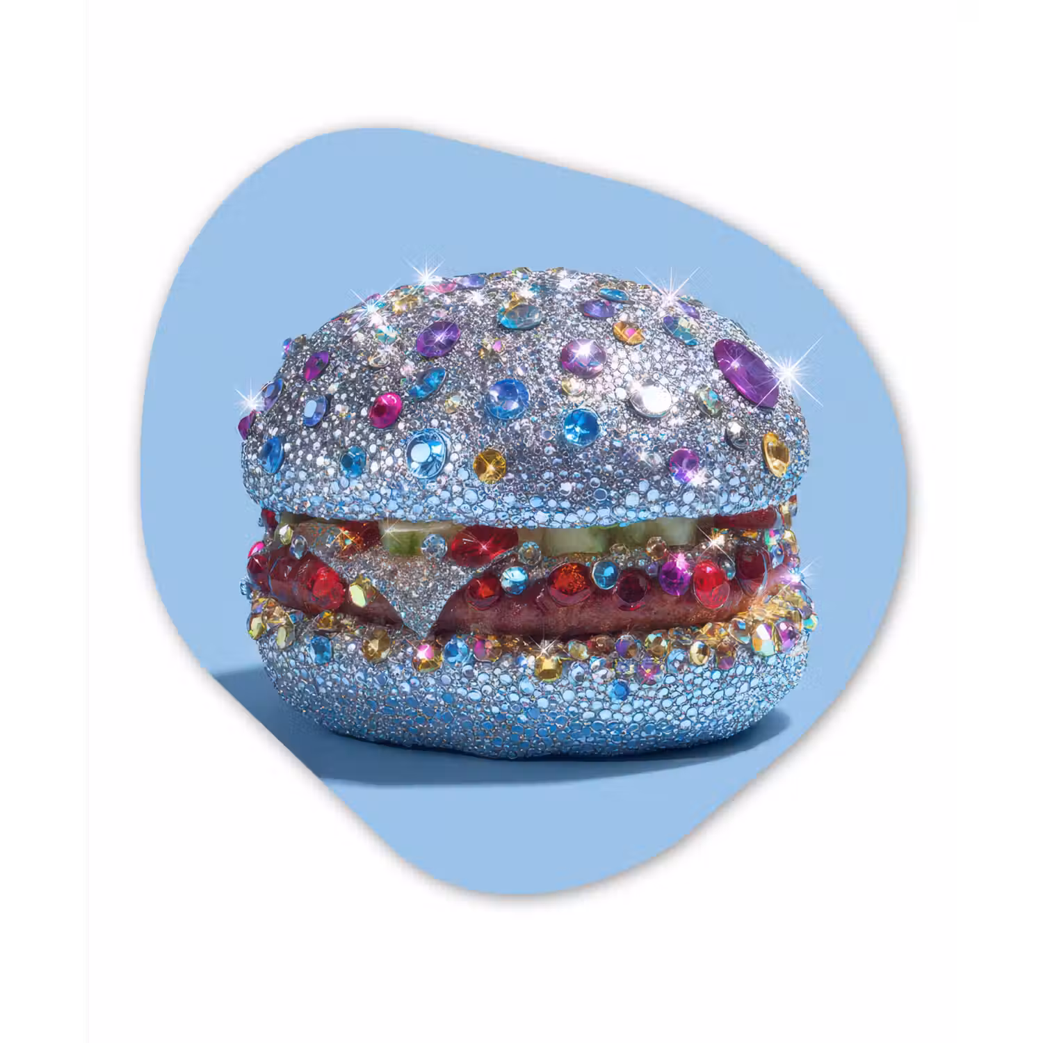 Glitters - Hamburger - Blauw Wandcirkel Organisch Forex 3mm klein -3d