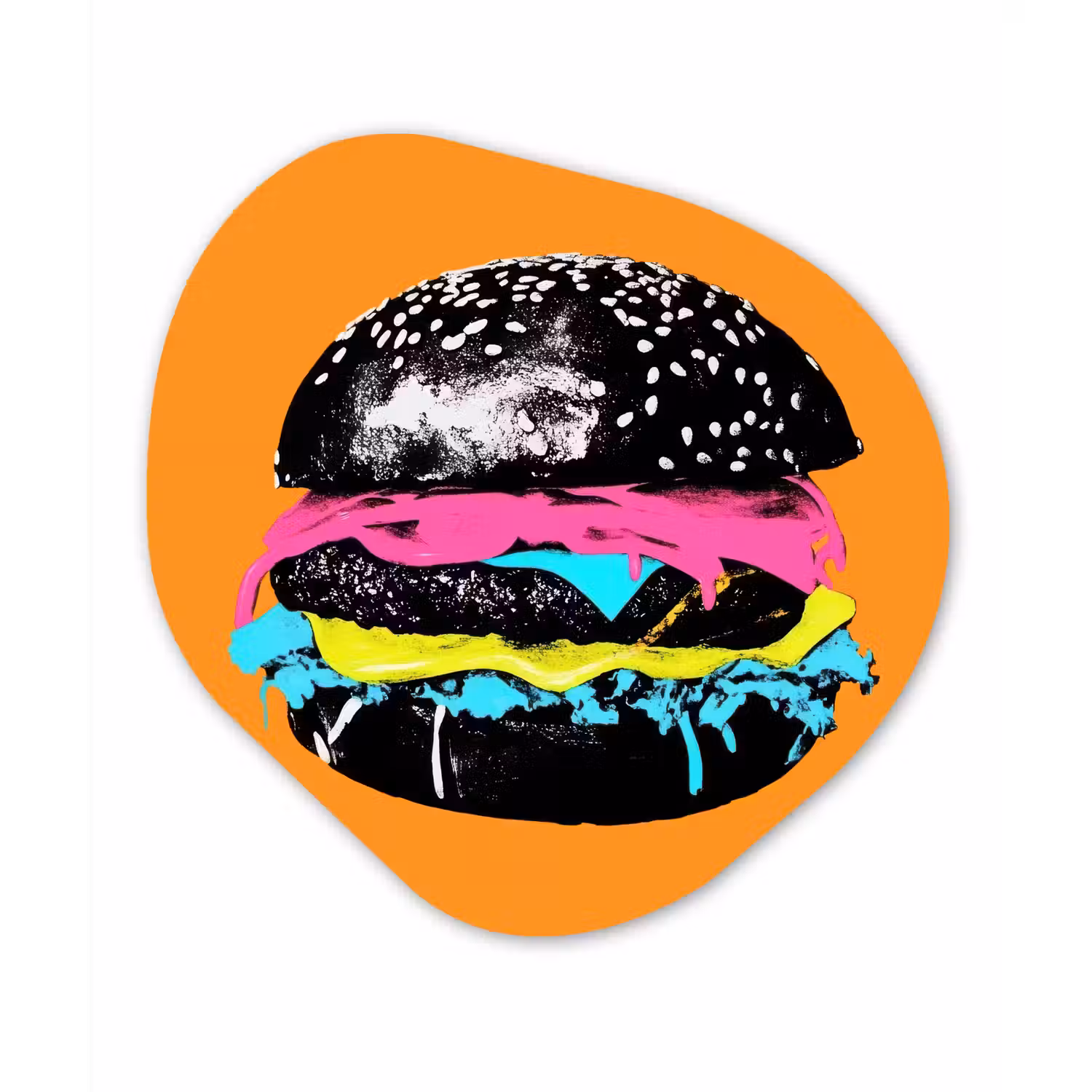 Hamburger - Oranje - Neon - popart Wandcirkel Organisch Forex 3mm klein -3d