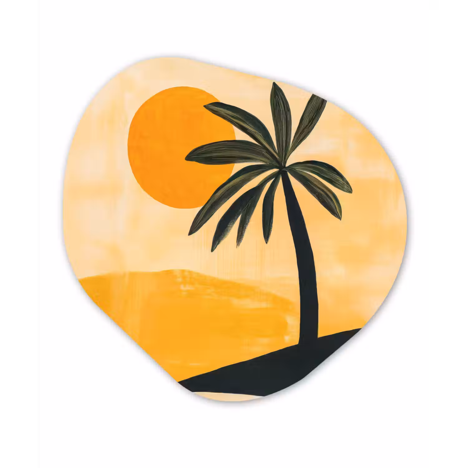Illustratie - Palmboom - Zon - Heuvels Wandcirkel Organisch Forex 3mm klein -3d
