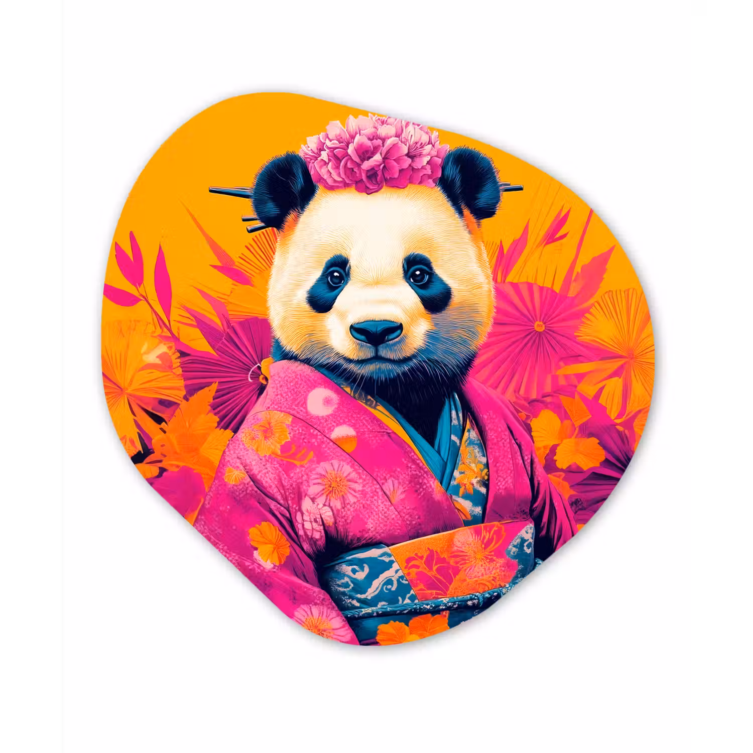 Kimono - Roze - Panda - Bloemenkroon Wandcirkel Organisch Forex 3mm klein -3d
