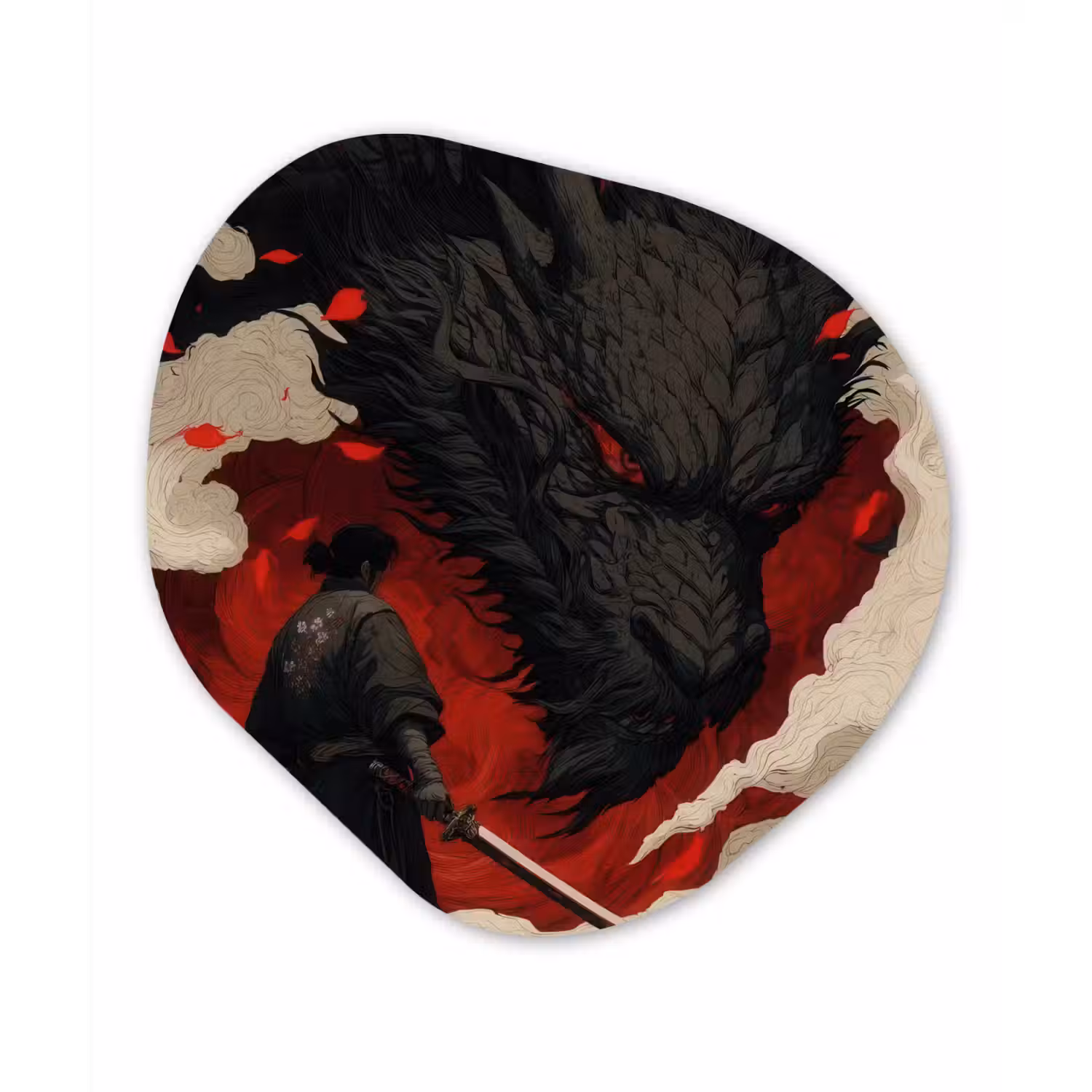 Krijger - Draak - Zwart - Rood - Rook Wandcirkel Organisch Forex 3mm klein -3d
