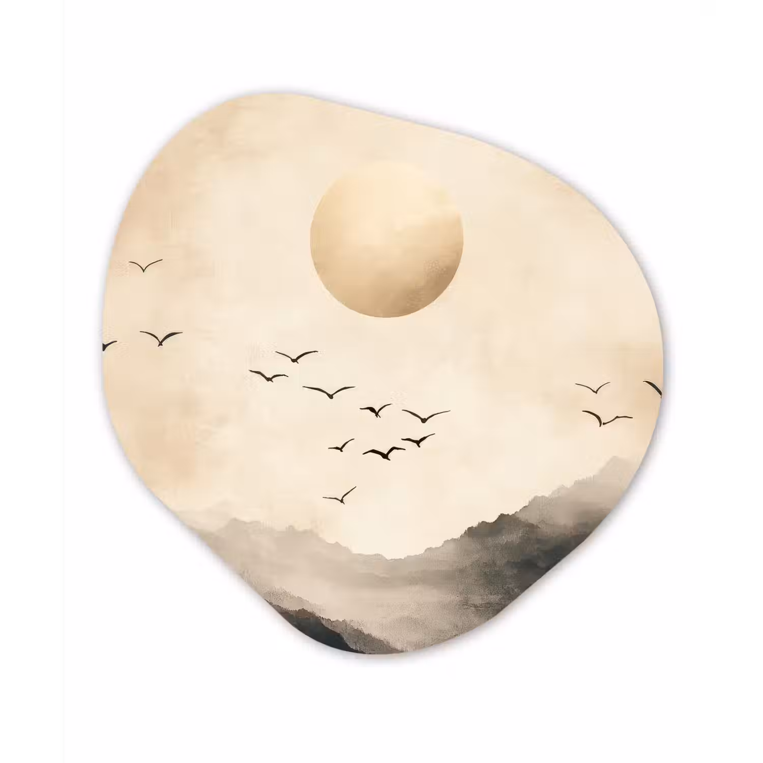 Landschap - Japandi - vogel Wandcirkel Organisch Forex 3mm klein -3d