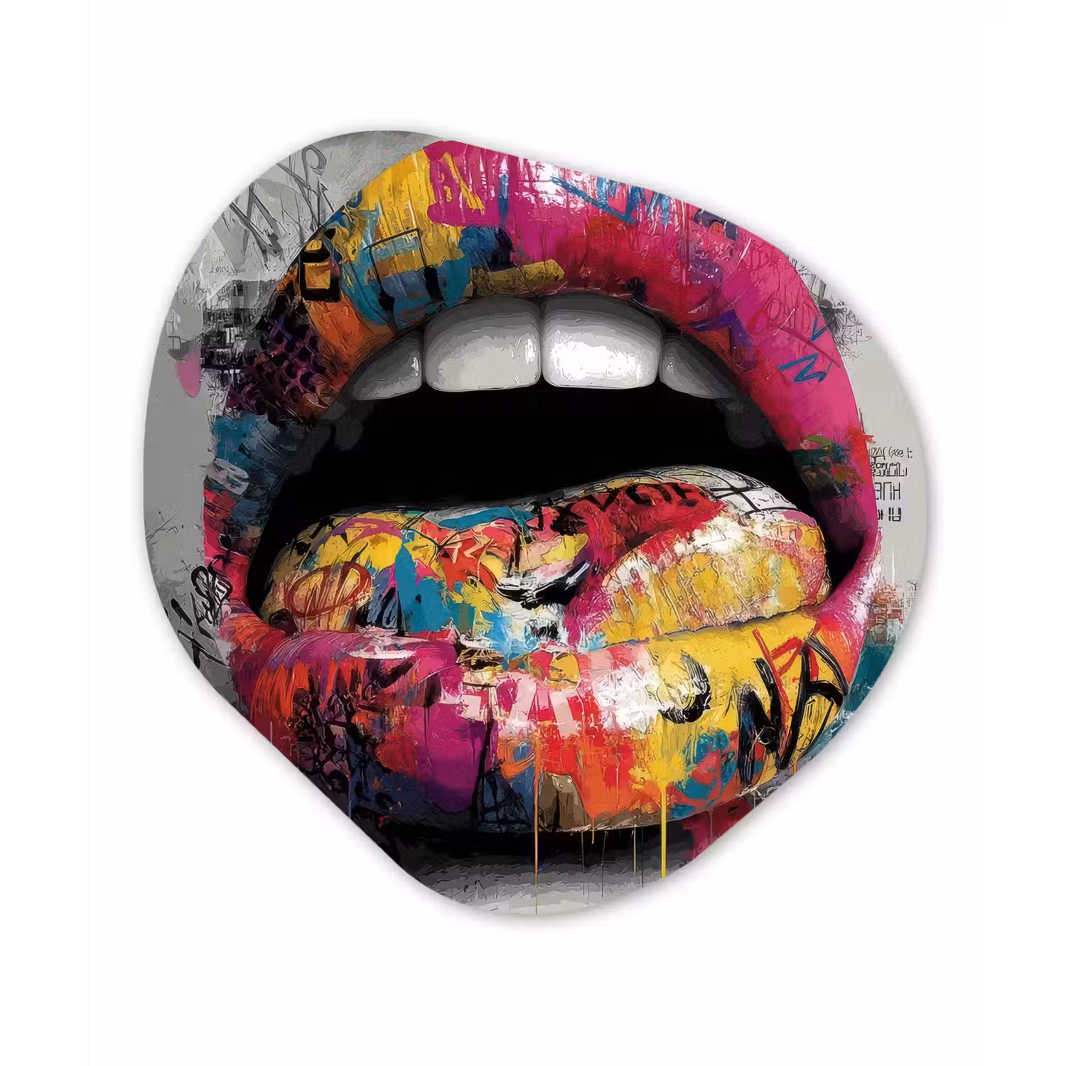 Lippen - Graffiti - Expressief Wandcirkel Organisch Forex 3mm klein -3d