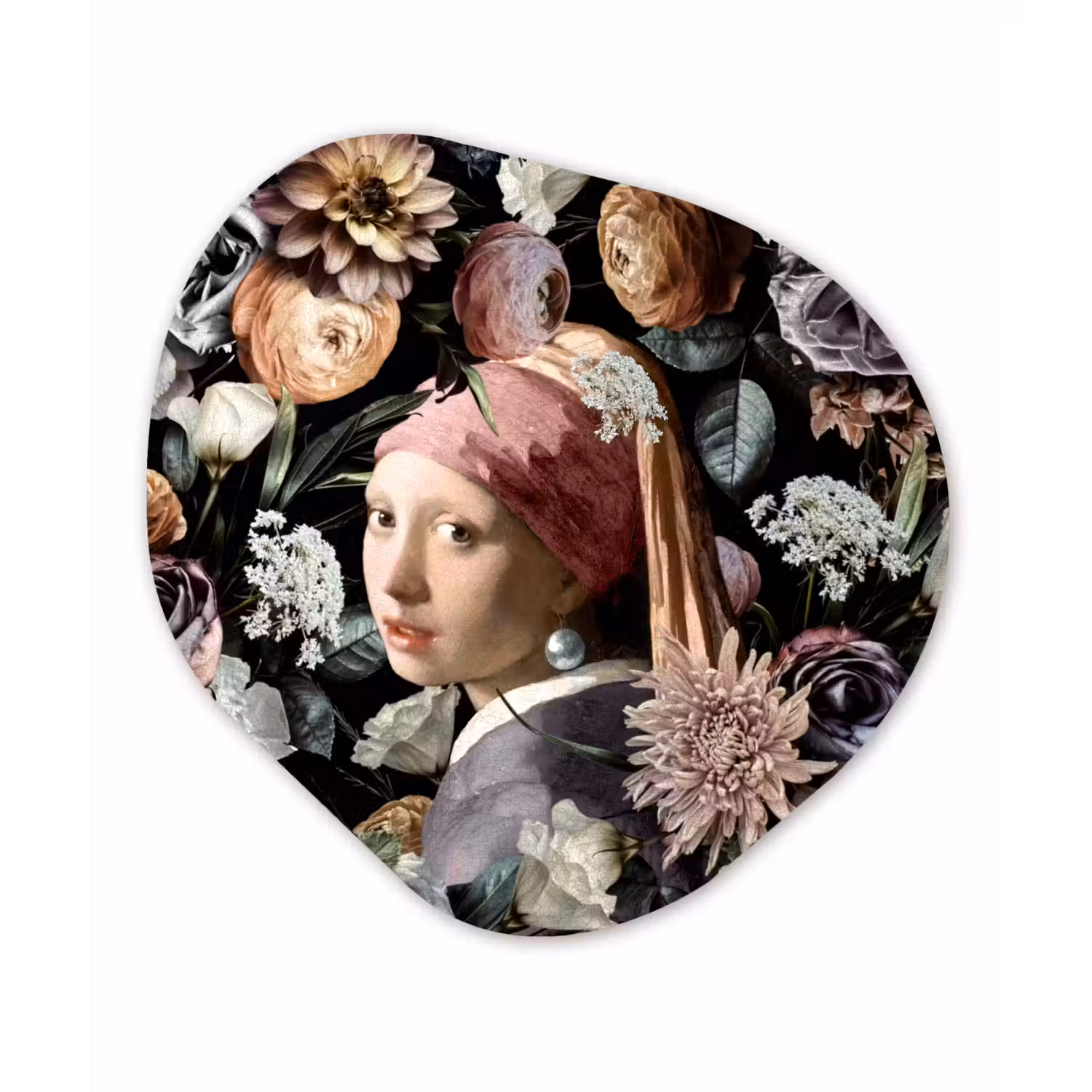 Meisje met de parel - Bloemen - Vermeer - Pastel - Kunstwerk - Schilderij - Oude meesters Wandcirkel Organisch Forex 3mm klein -3d