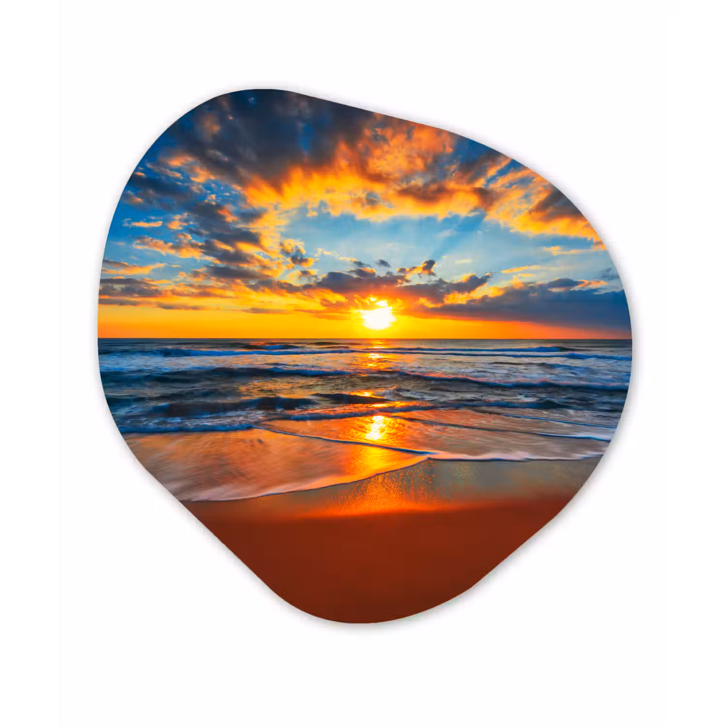 Zee - Zonsondergang - Strand - Wolken - Oranje Wandcirkel Organisch Forex 3mm klein -3d