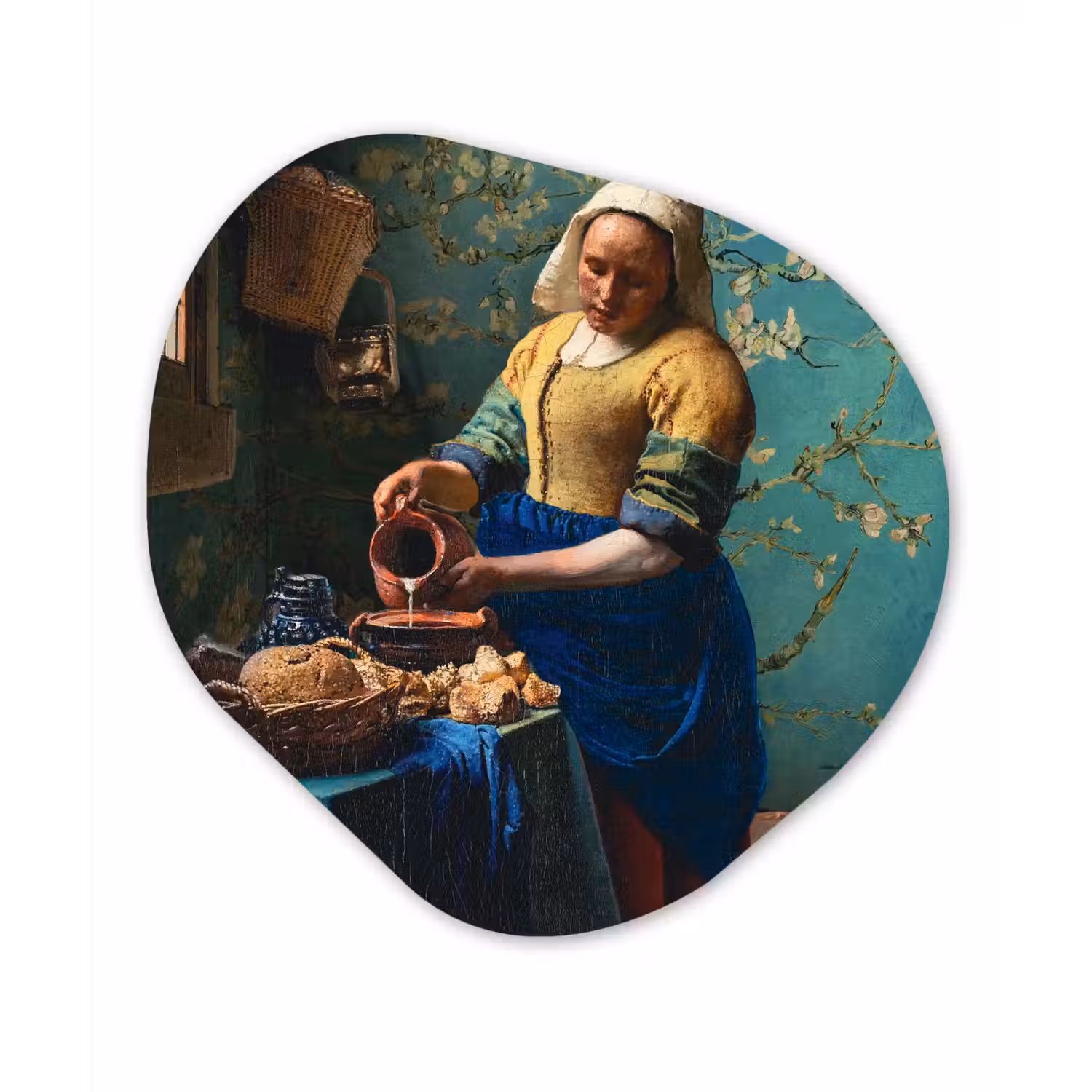 Melkmeisje - Amandelbloesem - Van Gogh - Vermeer - Schilderij - Oude meesters Wandcirkel Organisch Forex 3mm klein -3d