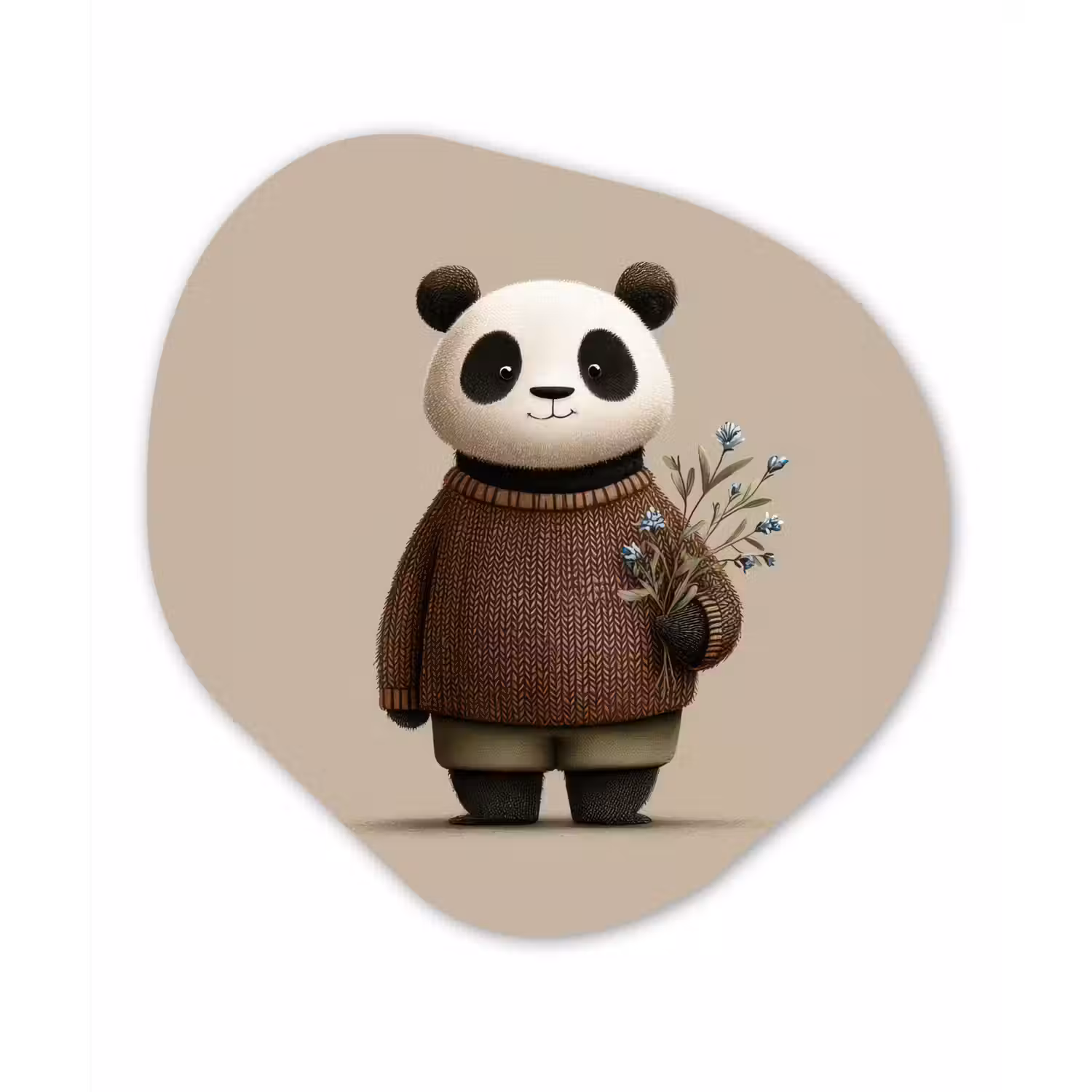 Panda - Blauwe bloemen - Zachtheid Wandcirkel Organisch Forex 3mm klein -3d