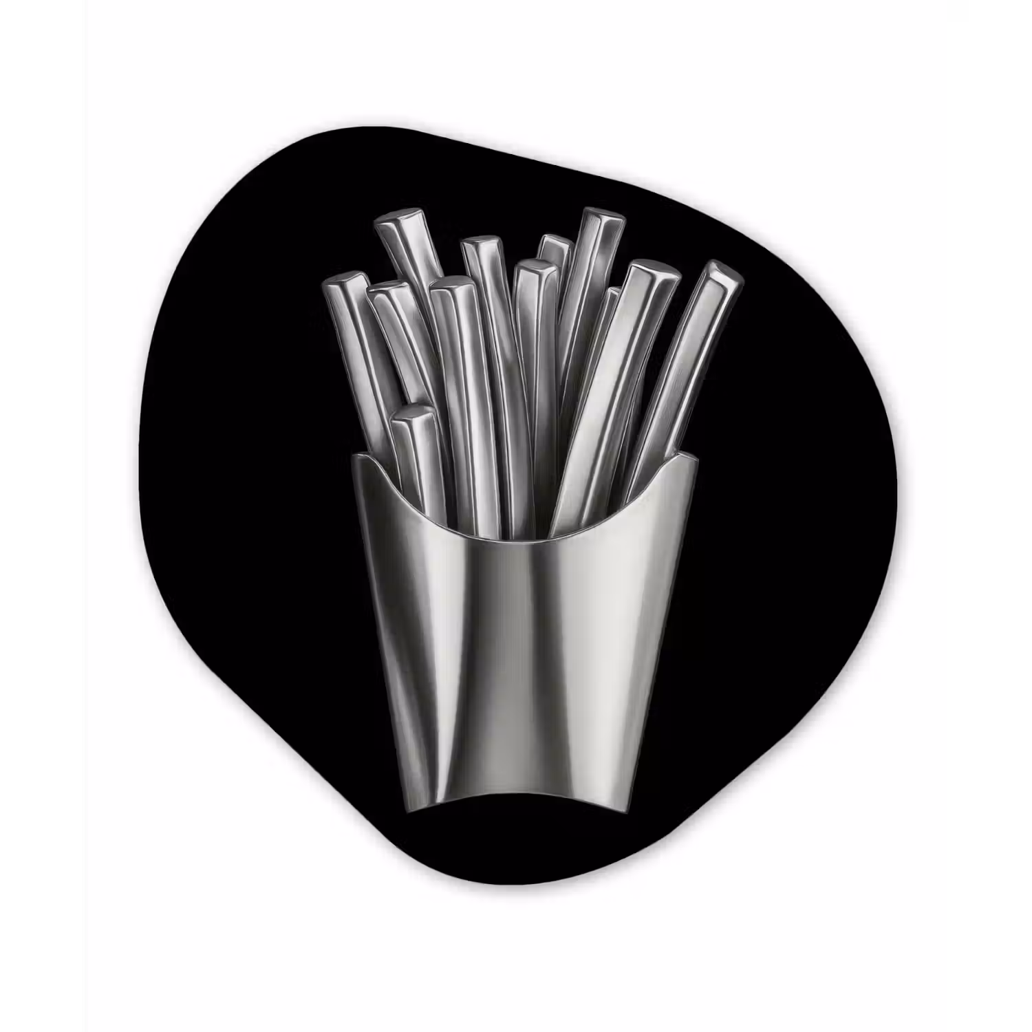Frietjes - Futuristisch - Zilver Wandcirkel Organisch Forex 3mm klein -3d