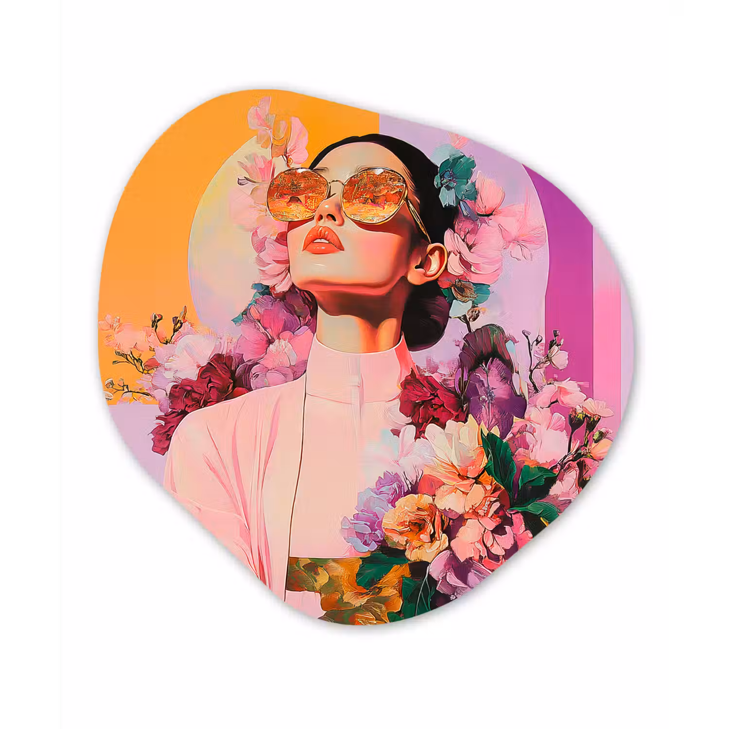 Portret - Vrouw - Abstract - Bloemen Wandcirkel Organisch Forex 3mm klein -3d
