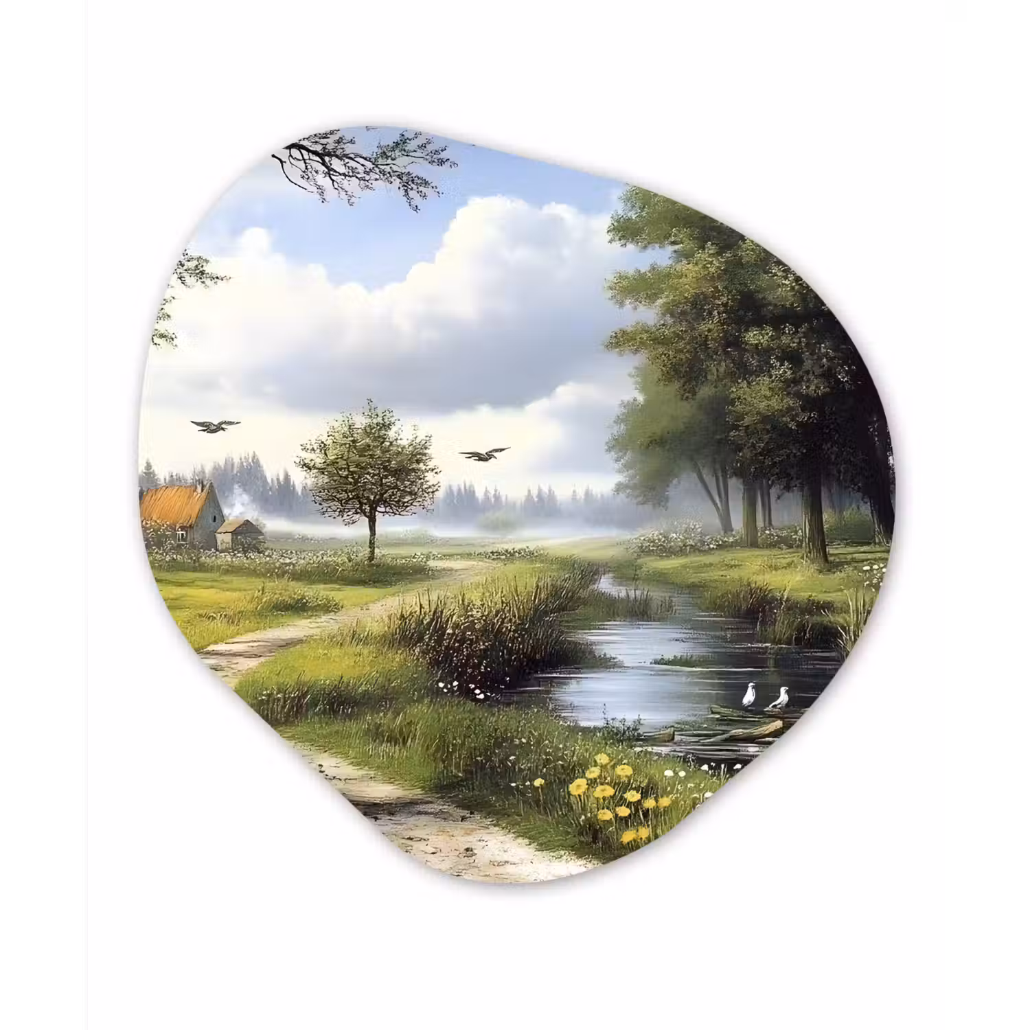 Zandpad - Groen landschap - Water Wandcirkel Organisch Forex 3mm klein -3d