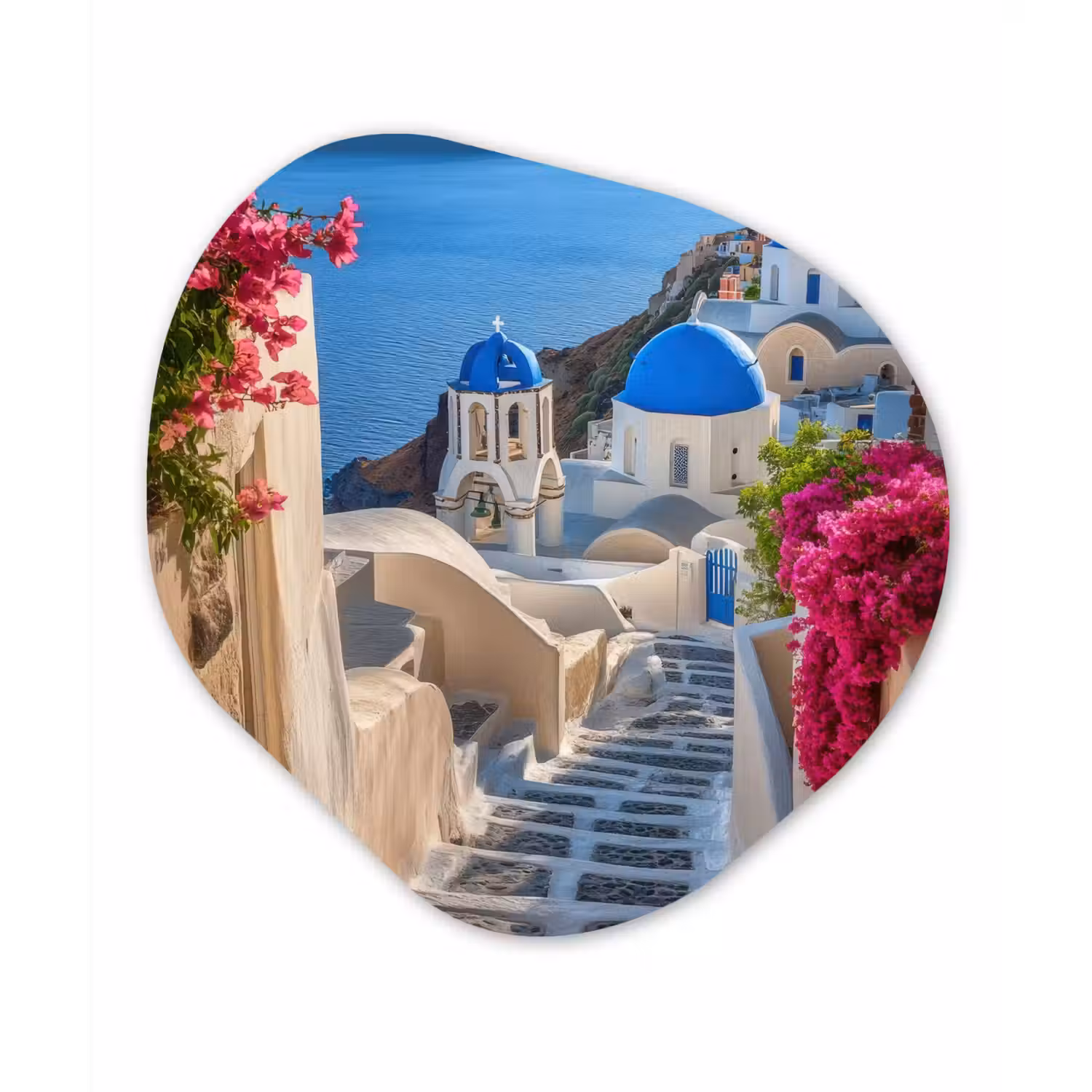 Santorini - Bloemen - Griekenland Wandcirkel Organisch Forex 3mm klein -3d
