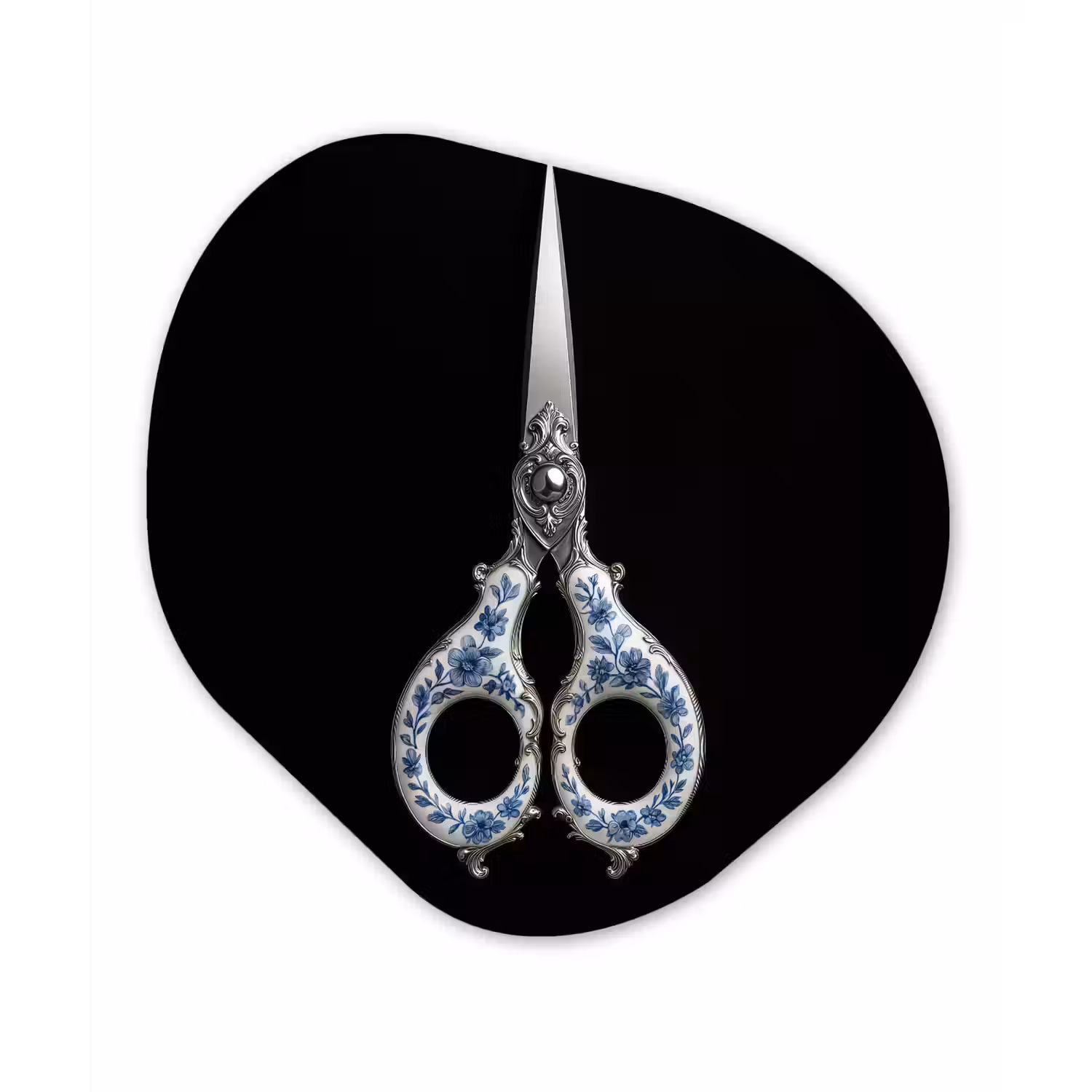 Schaar - Delfts blauw - Zwart Wandcirkel Organisch Forex 3mm klein -3d