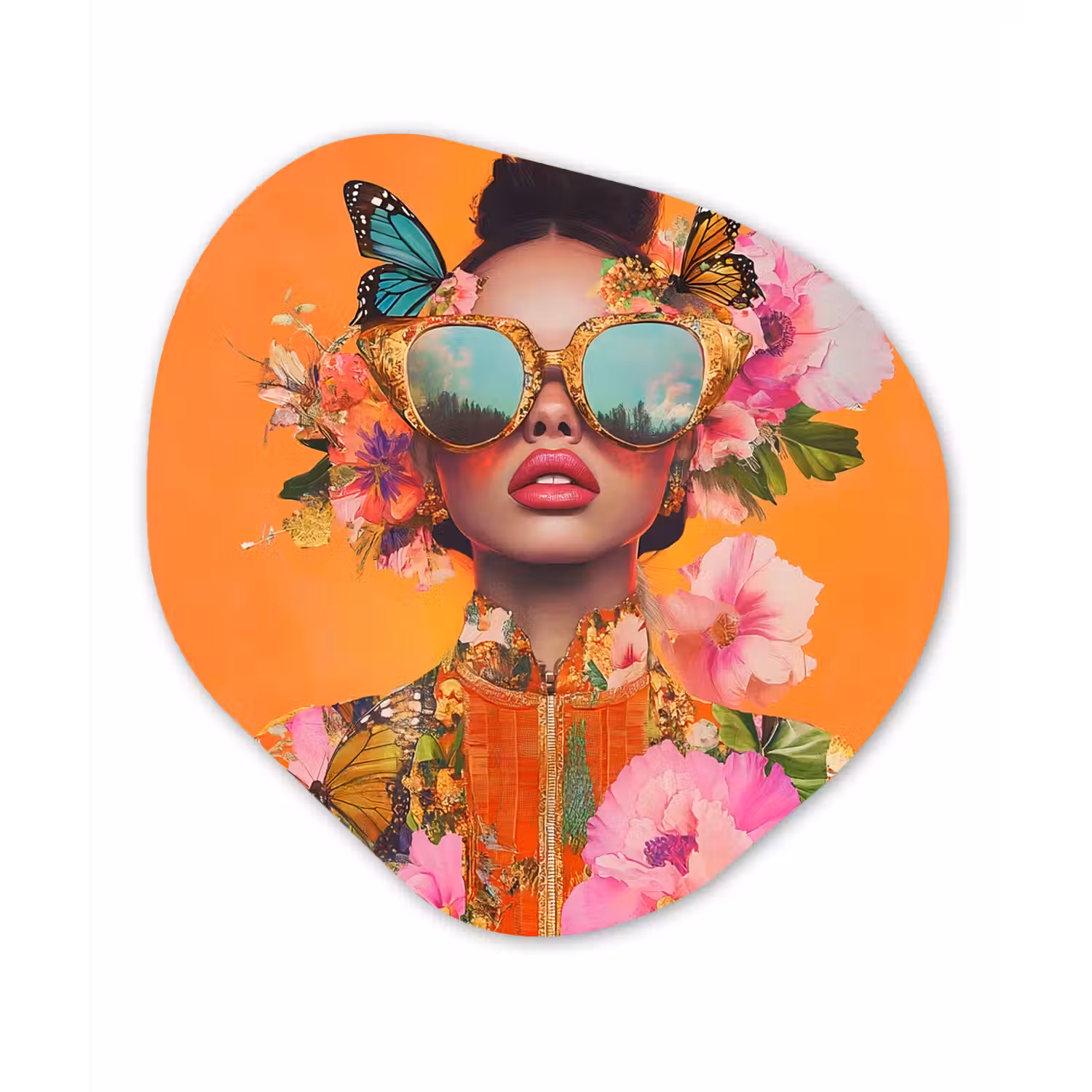 Vlinders - Vrouw - Zonnebril - Kleurrijk Wandcirkel Organisch Forex 3mm klein -3d