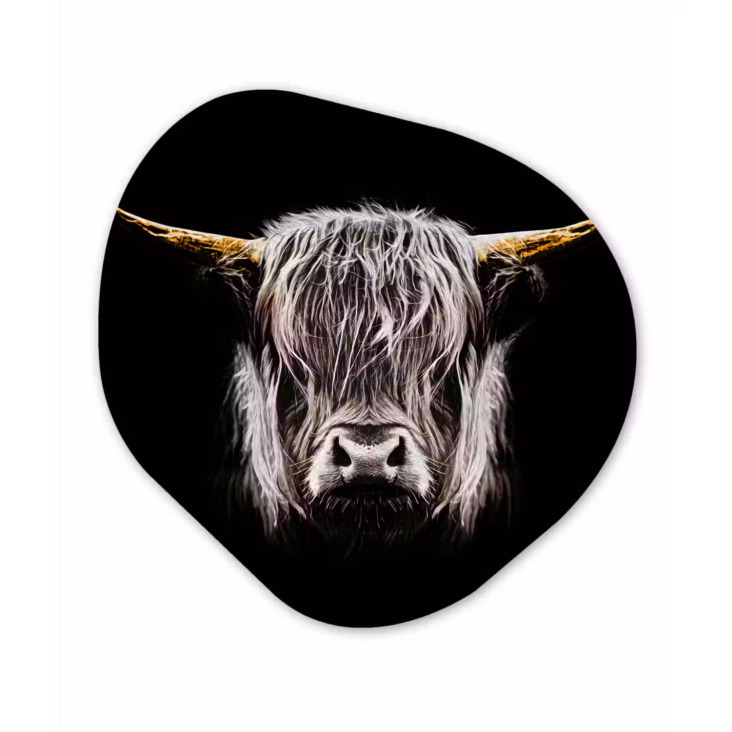 Schotse hooglander - Goud - Hoorns - Zwart wit - Koe - Dieren Wandcirkel Organisch Forex 3mm klein -3d
