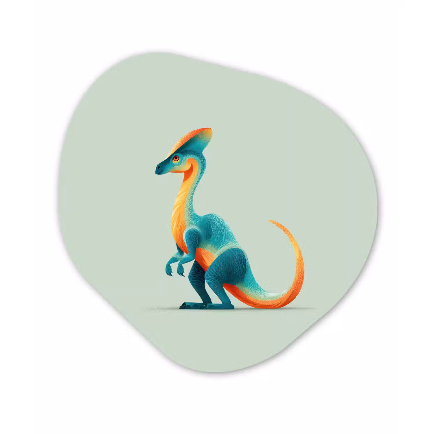 Staart - Dino - Minimalistisch - Blauw Wandcirkel Organisch Forex 3mm klein -3d