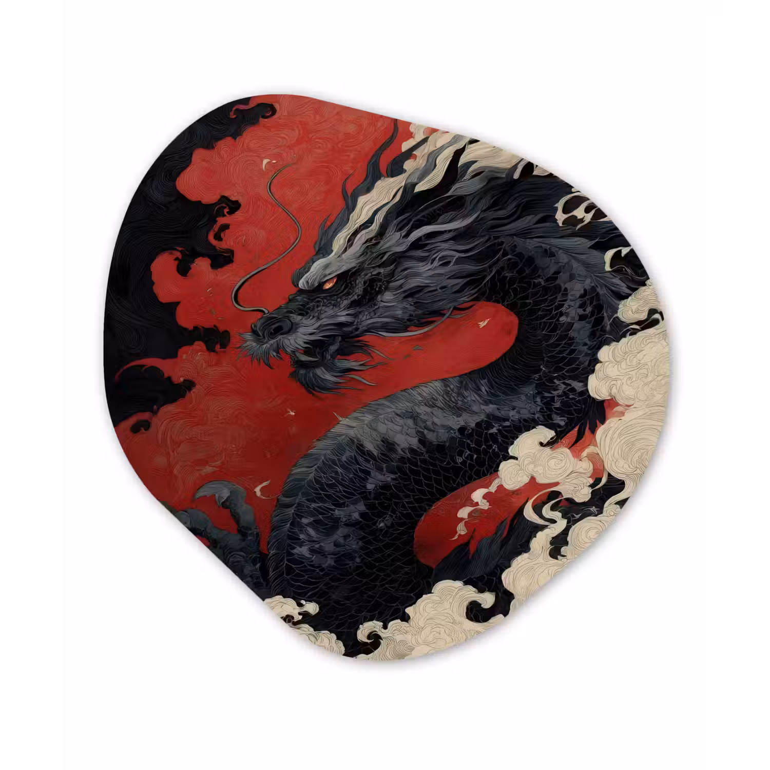 Zwarte draak - Rookwolken - Rood Wandcirkel Organisch Forex 3mm klein -3d