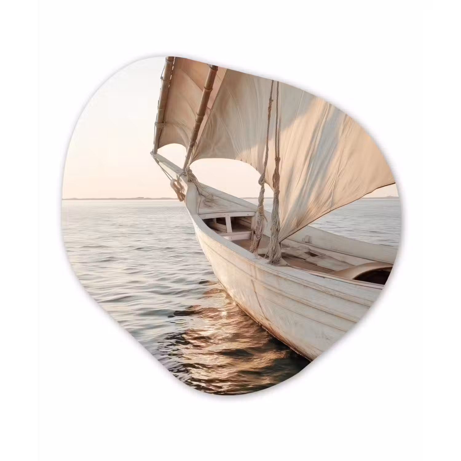Zeilboot - Zee - Beige - Zon Wandcirkel Organisch Forex 3mm klein -3d