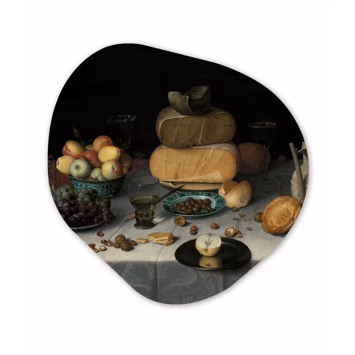 Stilleven met kazen - Schilderij van Floris Claesz. van Dijck Wandcirkel Organisch Forex 3mm klein -3d