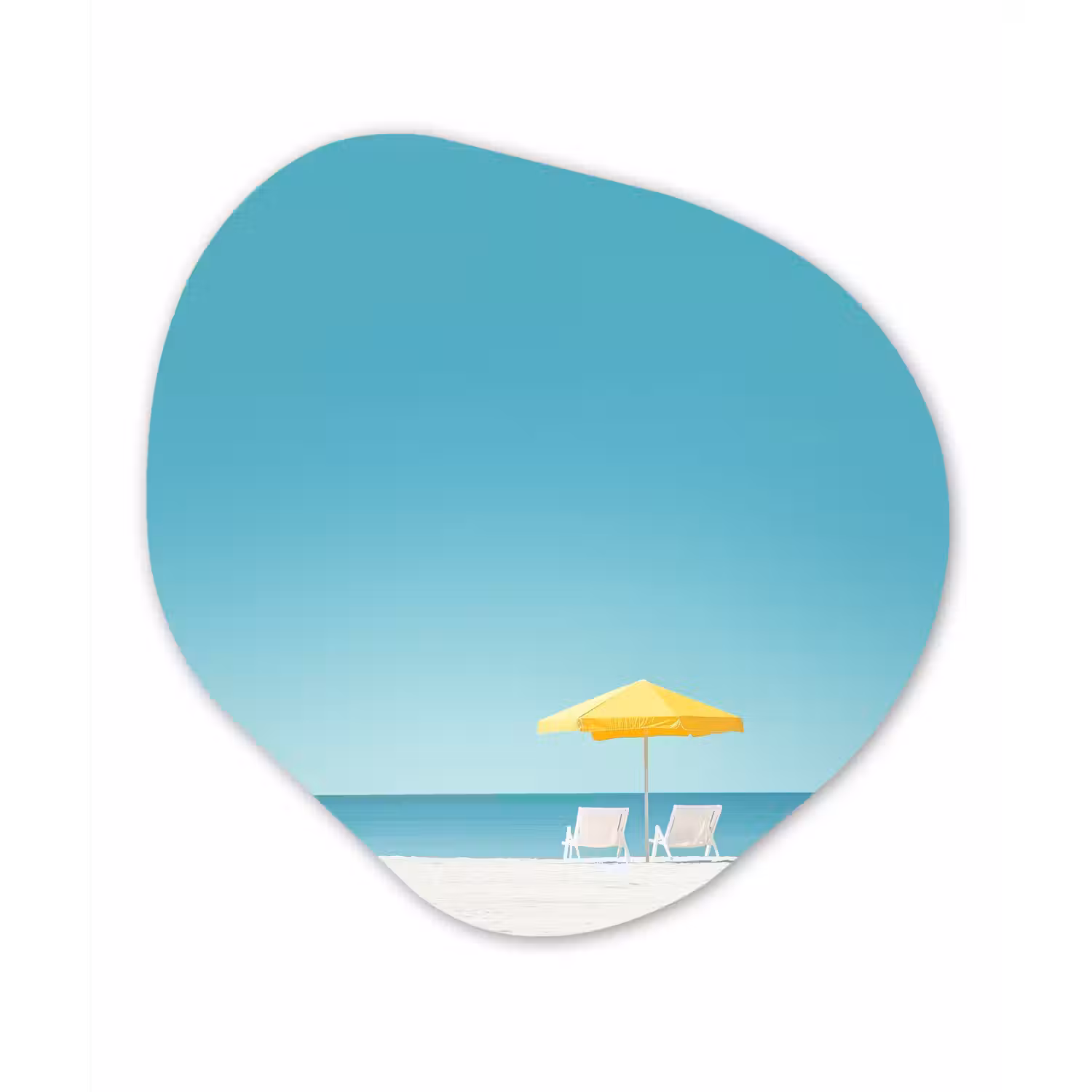 Strand - Blauwe lucht - Geel - Parasol Wandcirkel Organisch Forex 3mm klein -3d