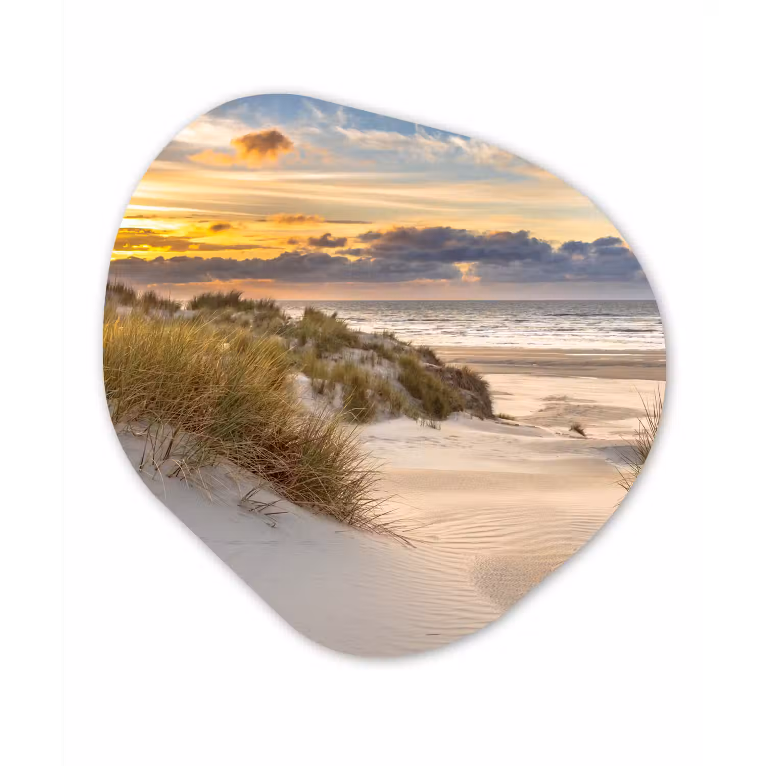 Strand - Duin - Gras - Zonsondergang - Zee Wandcirkel Organisch Forex 3mm klein -3d