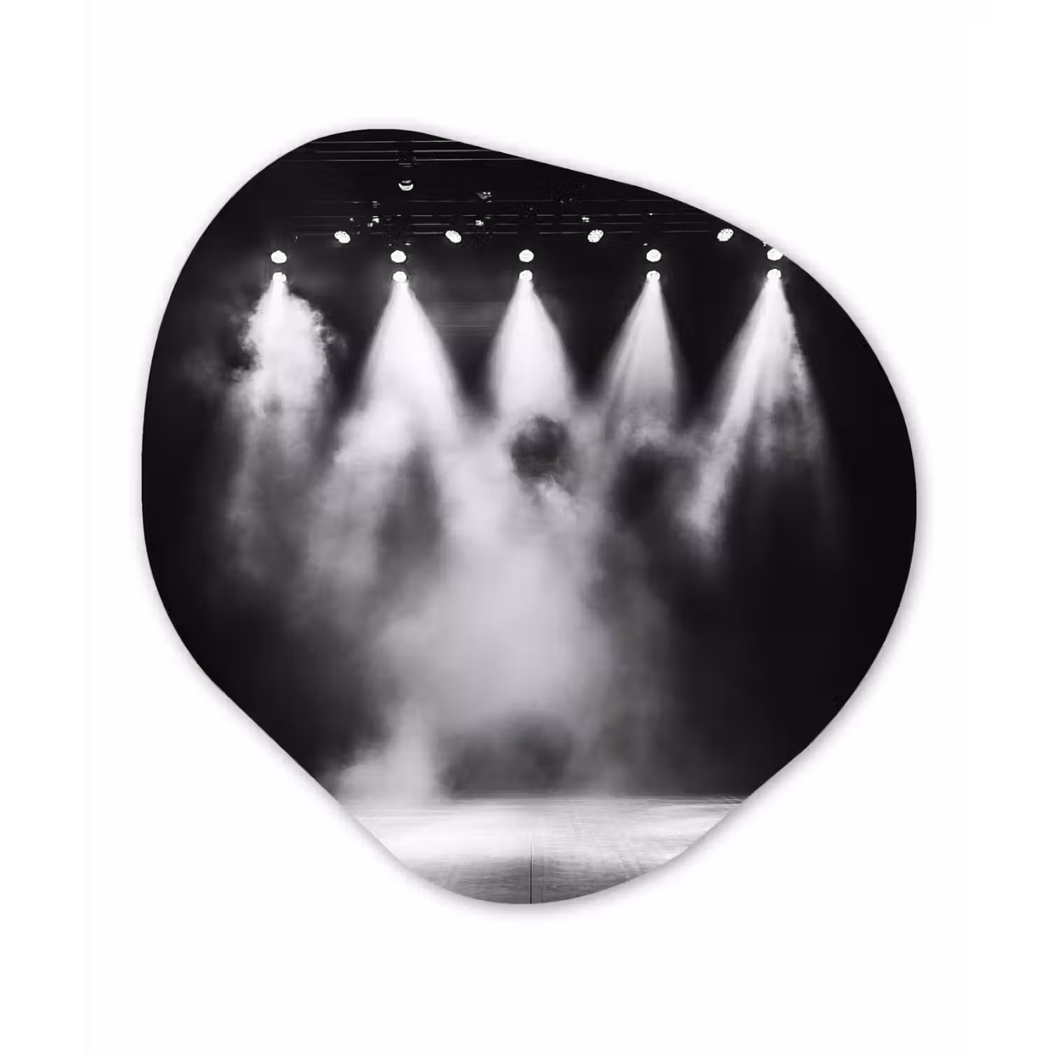 Theaterzaal - Mist - Spotlights - Zwart Wandcirkel Organisch Forex 3mm klein -3d