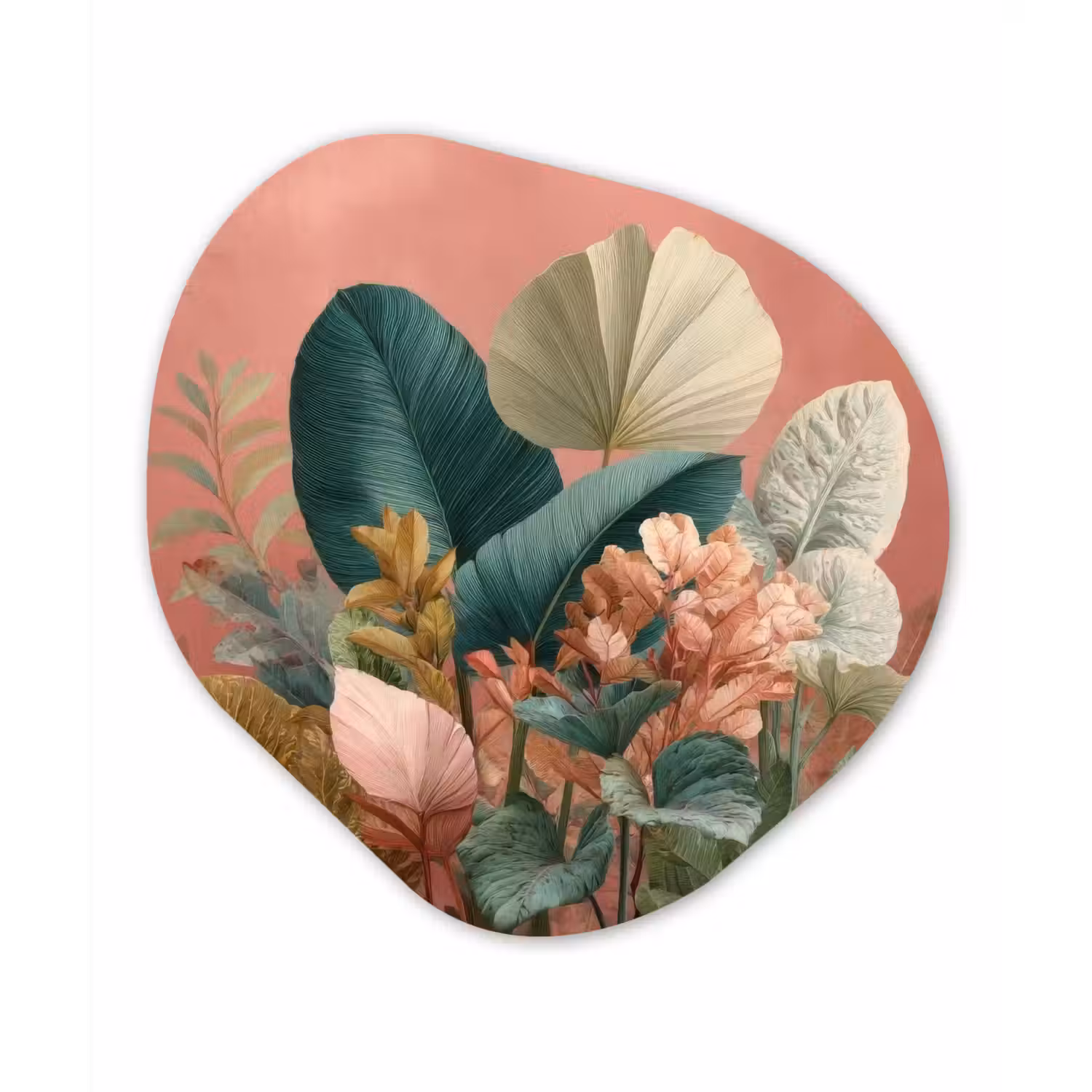 Tropische bladeren - Bloemen - Roze - groen Wandcirkel Organisch Forex 3mm klein -3d
