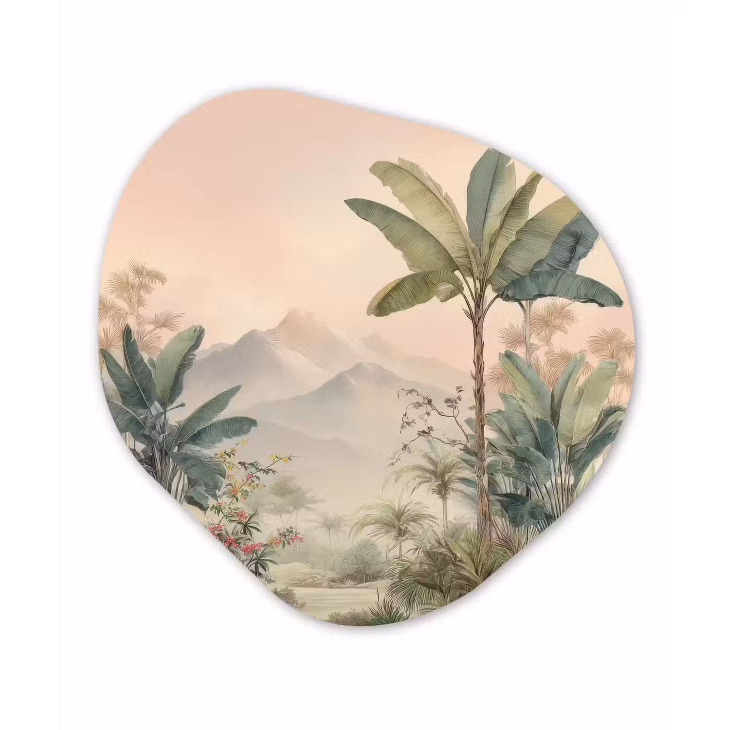 Tropisch landschap - palmbomen - Bloemen - Roze lucht Wandcirkel Organisch Forex 3mm klein -3d