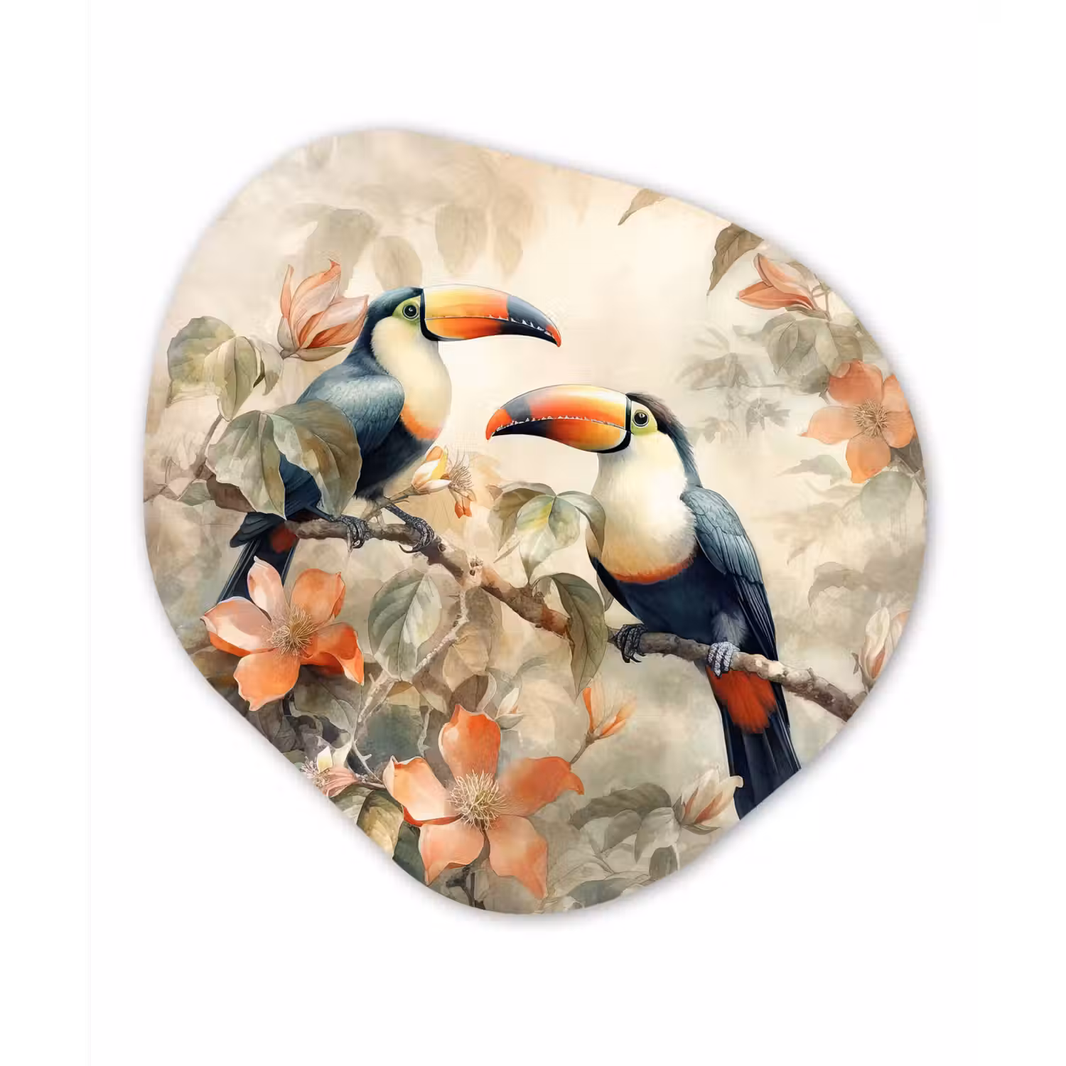 Toekan - Vogels - Bloemen - Tak Wandcirkel Organisch Forex 3mm klein -3d