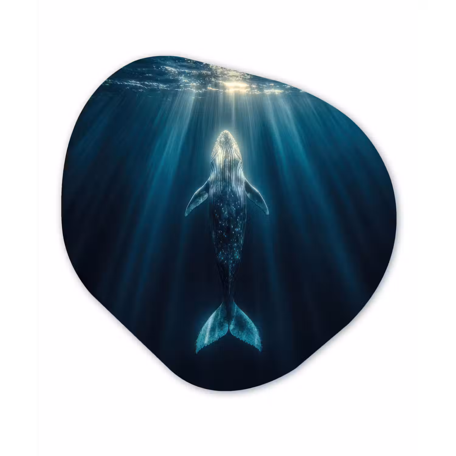Walvis - Water - Zonnestralen - Blauw Wandcirkel Organisch Forex 3mm klein -3d