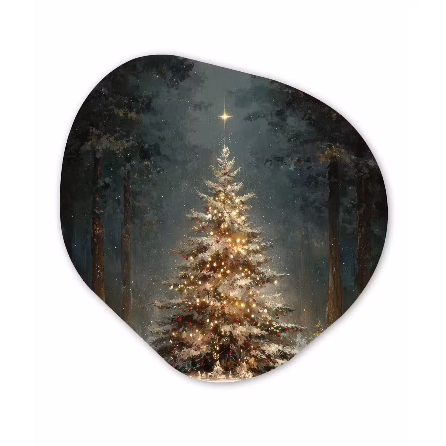 Kerstboom - Bos - Sneeuw - meerkleurig Wandcirkel Organisch Forex 3mm klein -3d