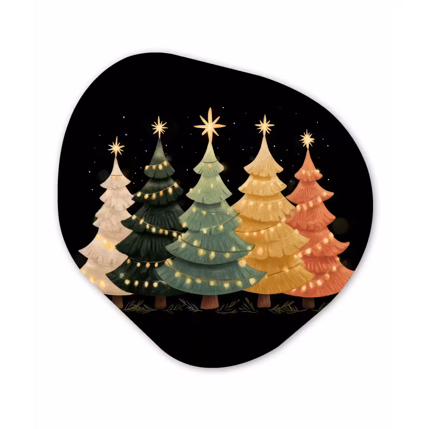 Kerstbomen - Kleurrijk - Lichtjes - Ster Wandcirkel Organisch Forex 3mm klein -3d
