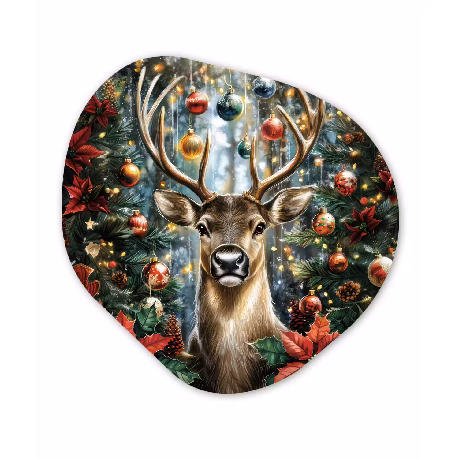 Kerstfeest - Dennenbos - Rood Wandcirkel Organisch Forex 3mm klein -3d
