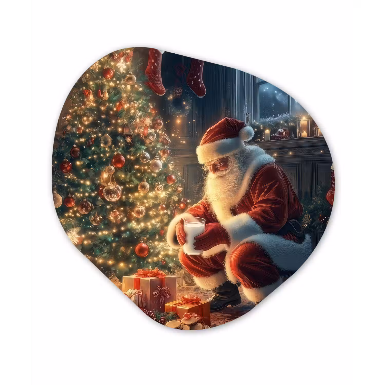Kerstman - Haard - Donker Wandcirkel Organisch Forex 3mm klein -3d