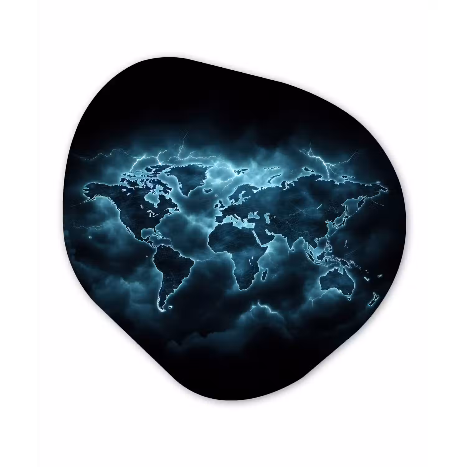 Wereldkaart - Bliksem - Blauw Wandcirkel Organisch Forex 3mm klein -3d