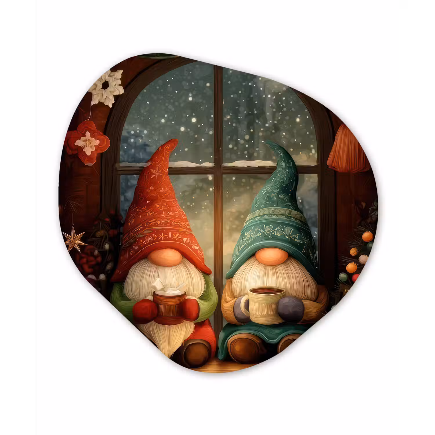 Gnooms - Kerst - Raam - Kleurrijk Wandcirkel Organisch Forex 3mm klein -3d