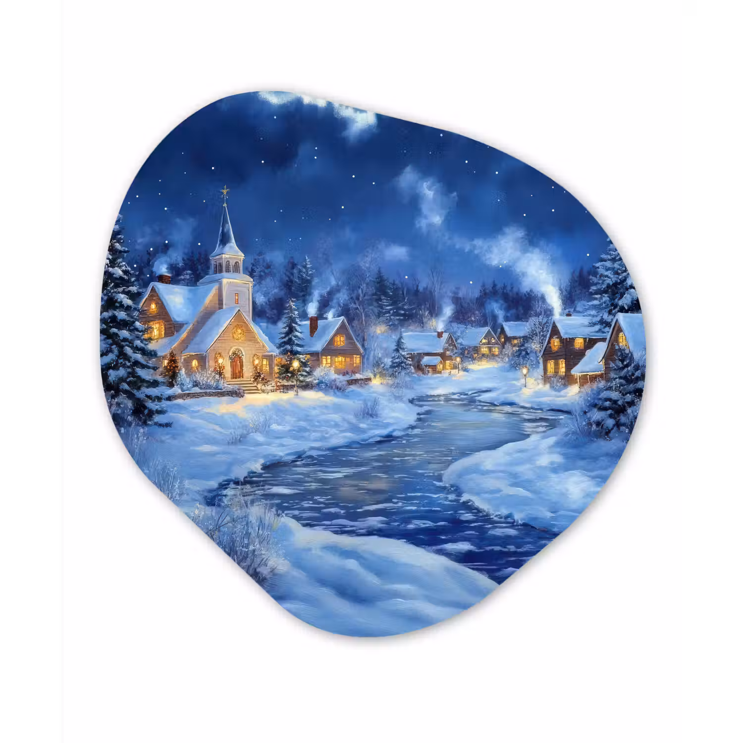 Winteravond - Kerstdorp - Donker Wandcirkel Organisch Forex 3mm klein -3d