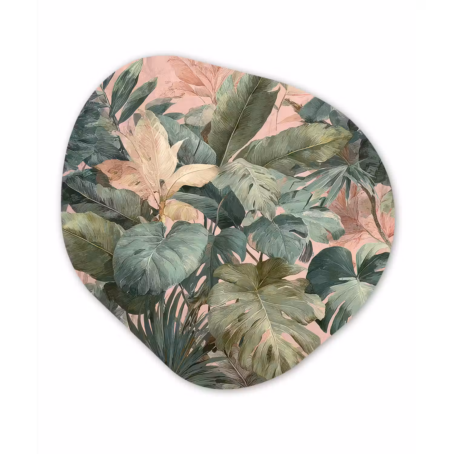 Compositie van bladeren - Groen - Roze Wandcirkel Organisch Forex 3mm klein -3d