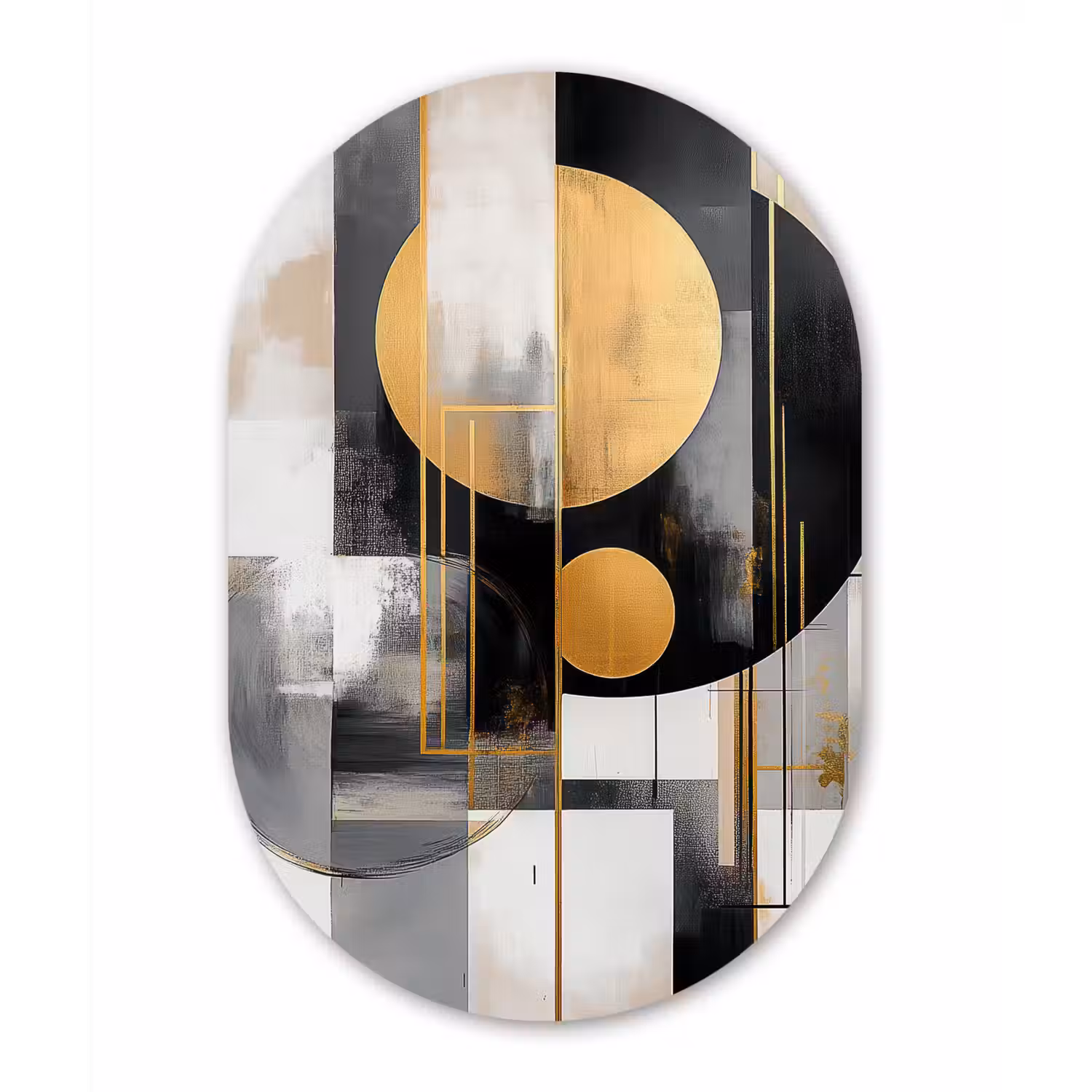 Abstract - Goud - Zilver - Vormen - Aesthetic - Modern Wandcirkel Ovaal Forex klein -3d