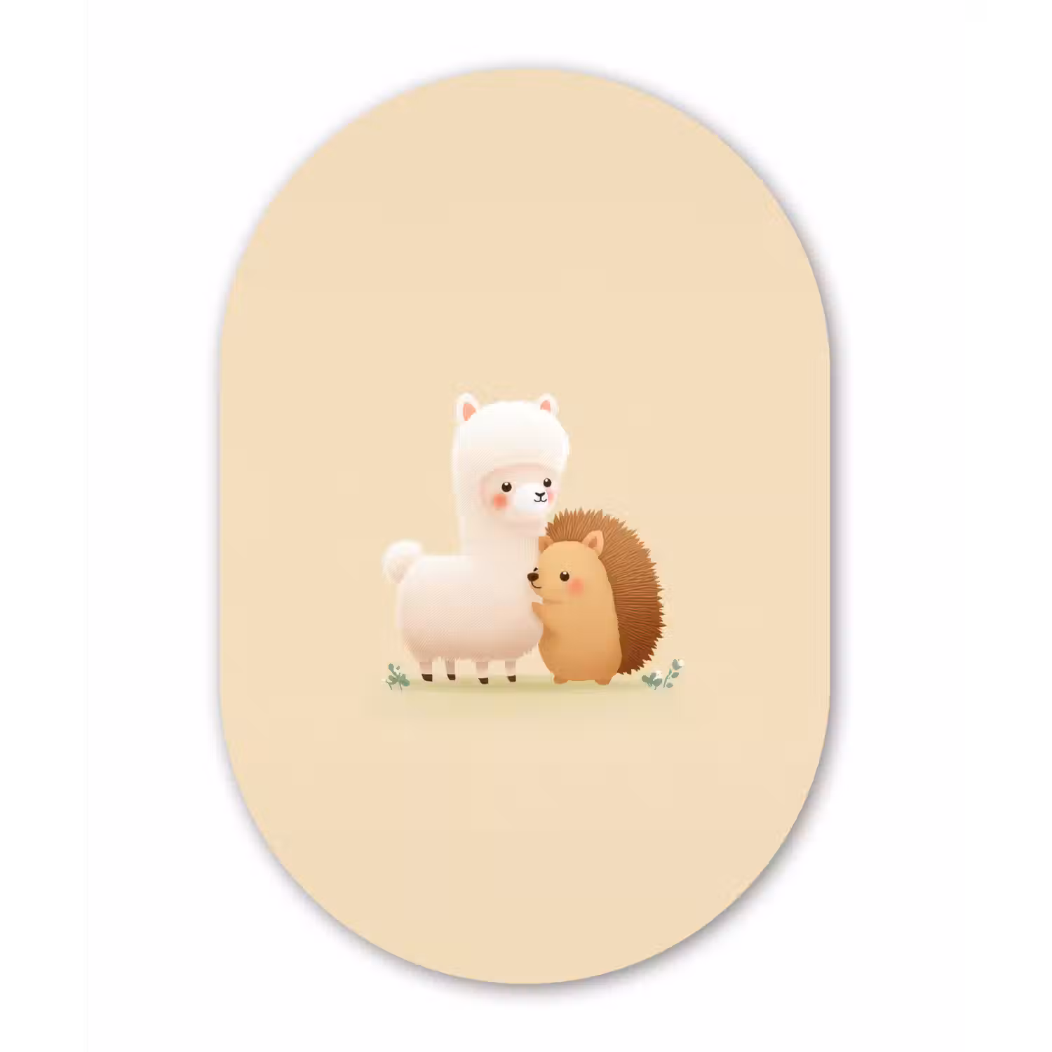 Alpaca - Egel - Bruin - Knuffelen Wandcirkel Ovaal Forex klein -3d
