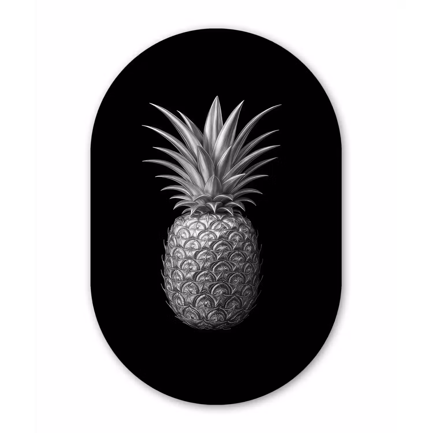 Ananas - Gedetailleerd - Bladeren Wandcirkel Ovaal Forex klein -3d